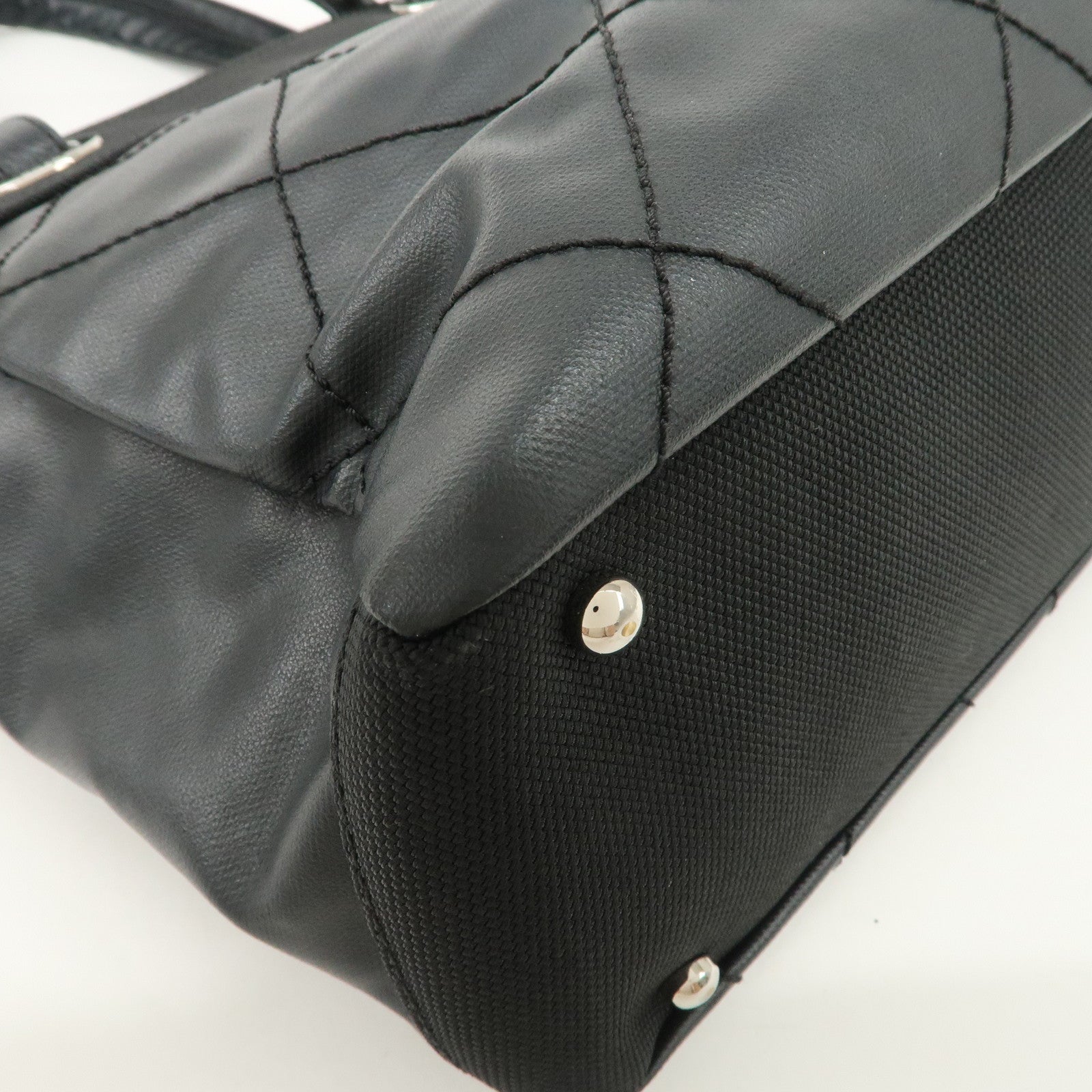 CHANEL Paris Biarritz PM Coated Canvas Leather Tote Bag Black A34208 Used