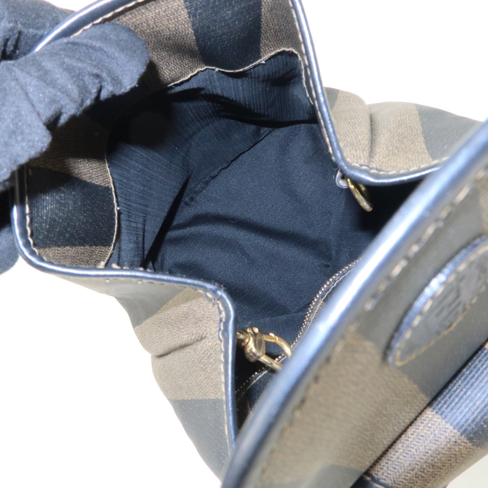 FENDI PVC Canvas Leather Back Pack Body Bag Black Brown 14559