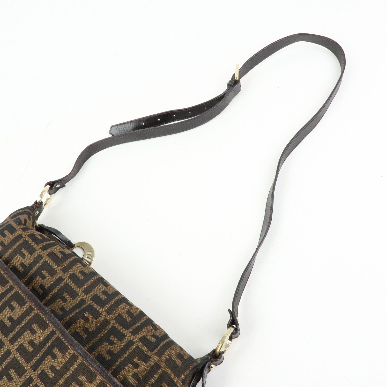 FENDI Zucca Canvas Leather Shoulder Bag Black Brown 8BT191‑JWU