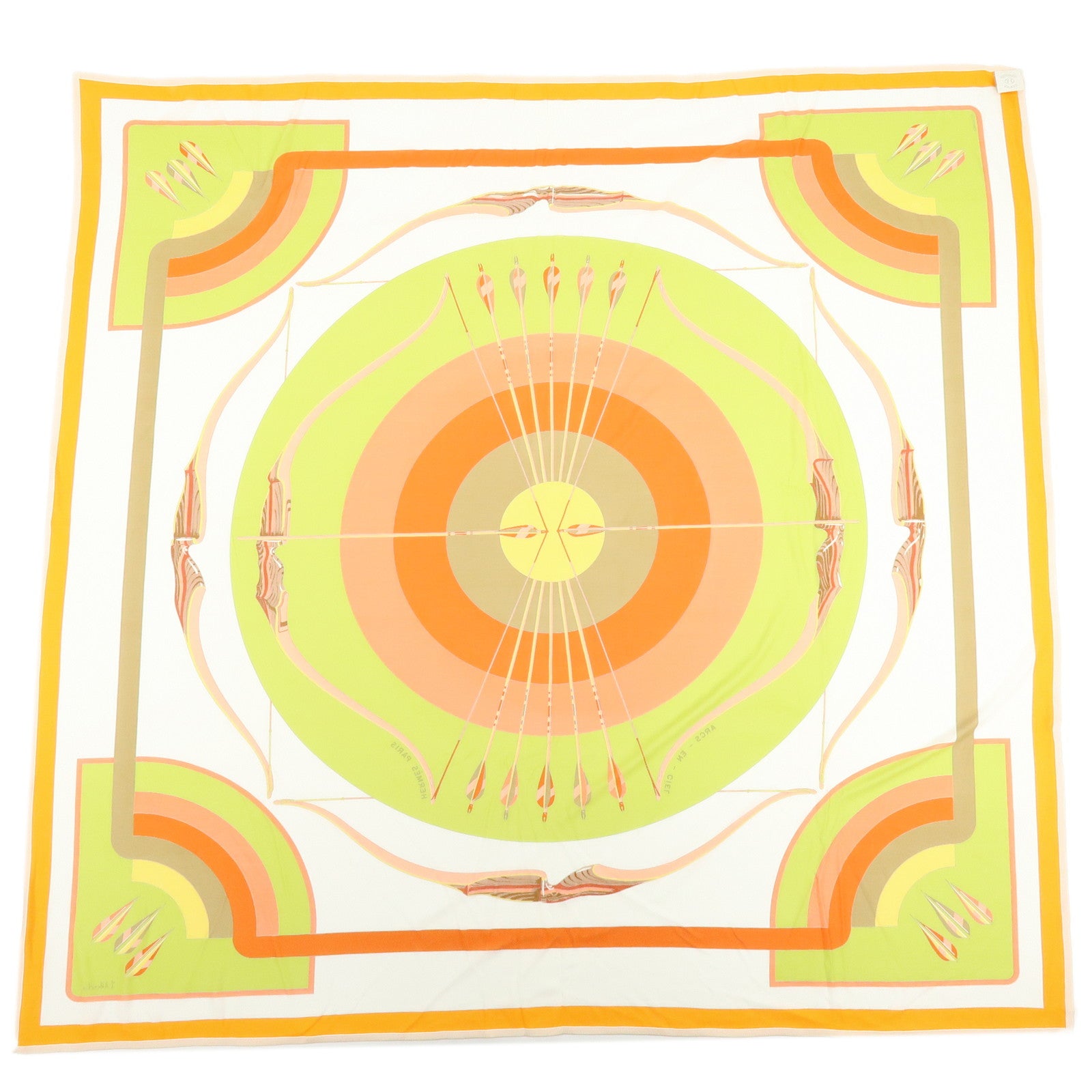 HERMES Carre 90 Silk 100% Scarf ARCS~EN~CIEL Orange White