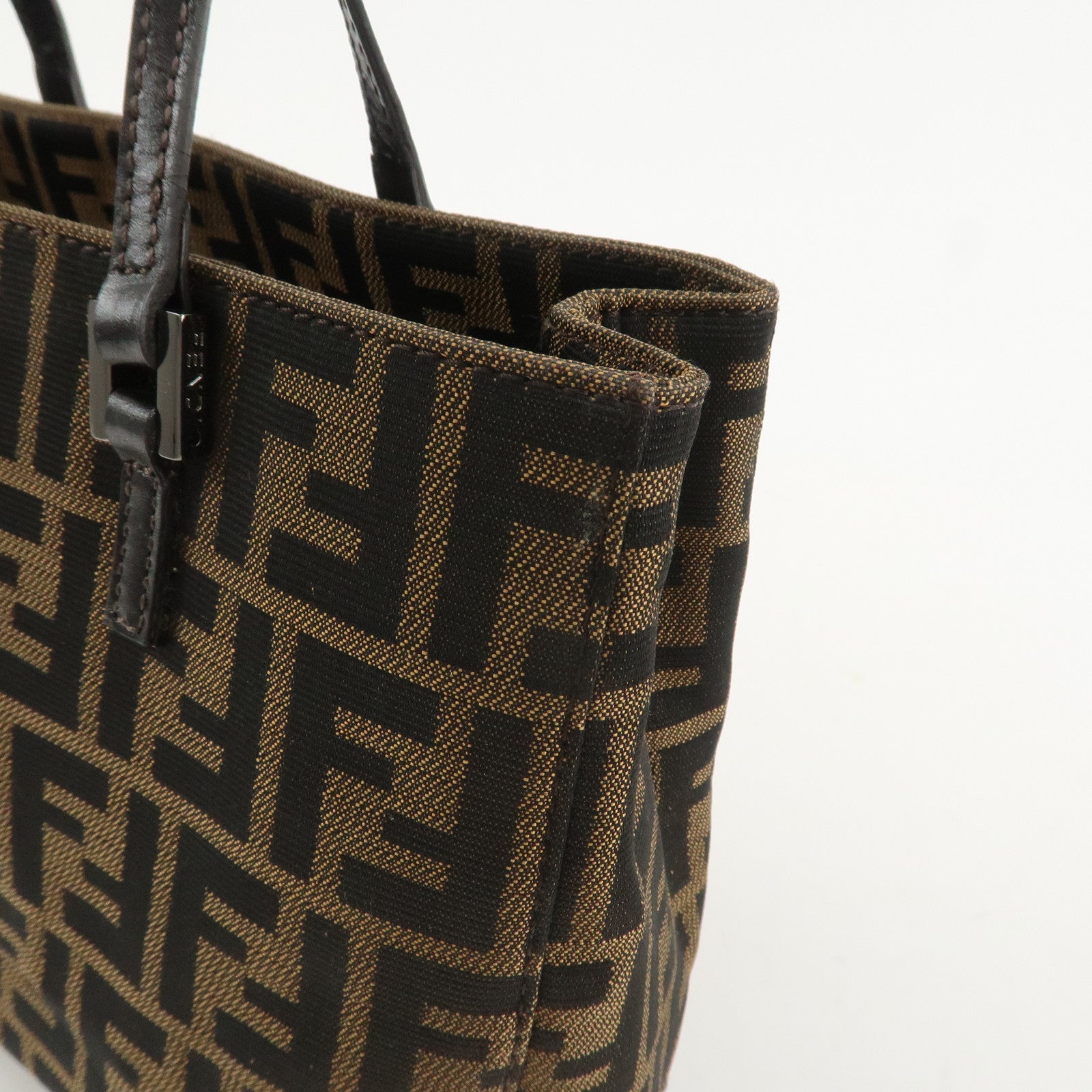 FENDI Zucca Canvas Leather Hand Bag Tote Bag Brown 8BH072