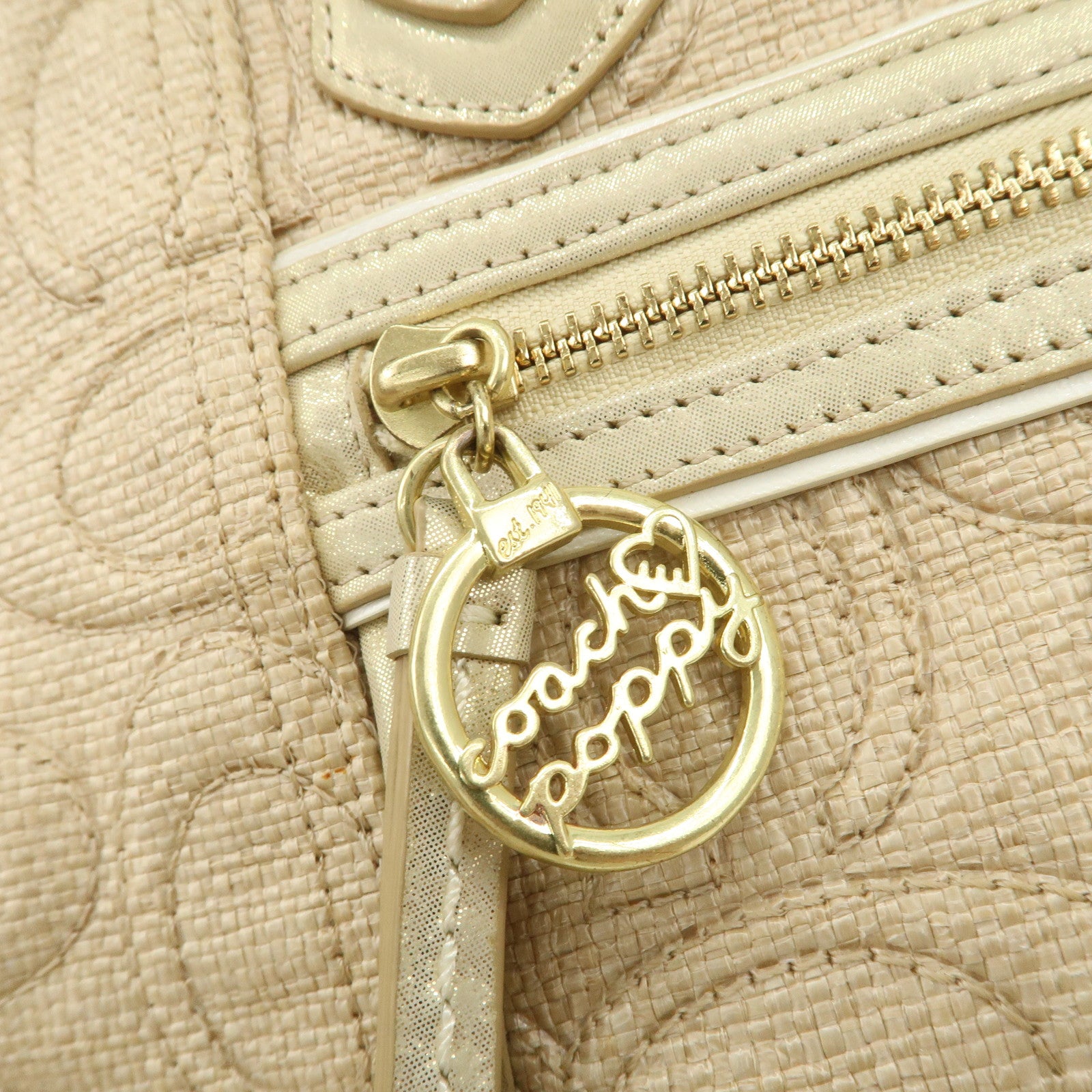 COACH Signature Nylon Straw Leather Set of 2 Hand Bag Shoulder Bag