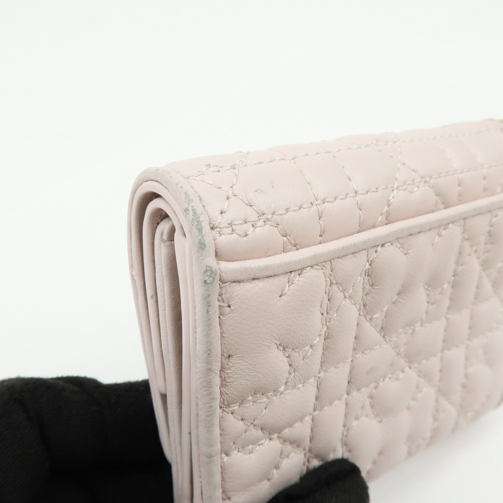 Christian Dior Cannage Leather Tri-fold Compact Wallet Light Pink