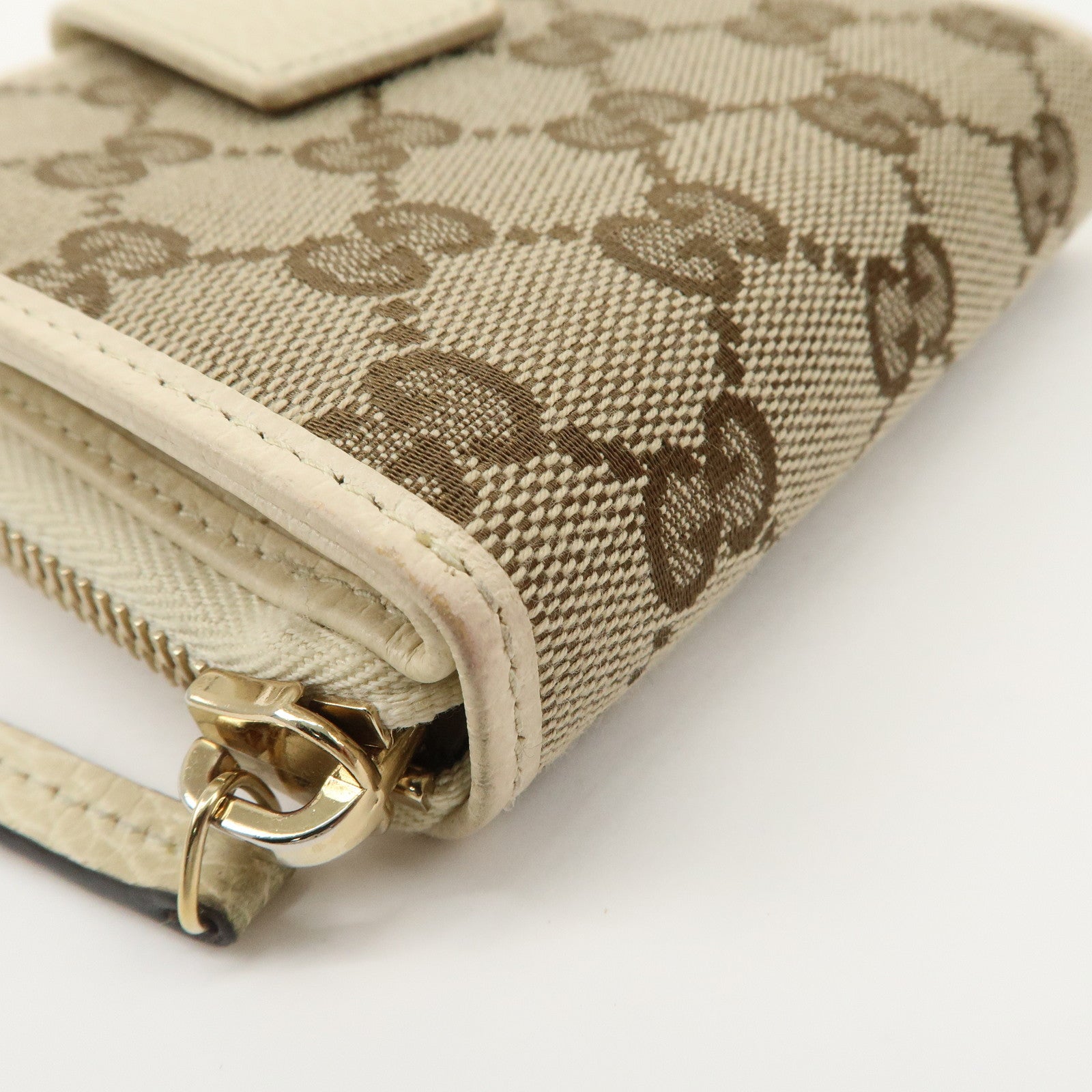 GUCCI GG Canvas Leather Bi-fold Wallet Beige Ivory 346056 Used