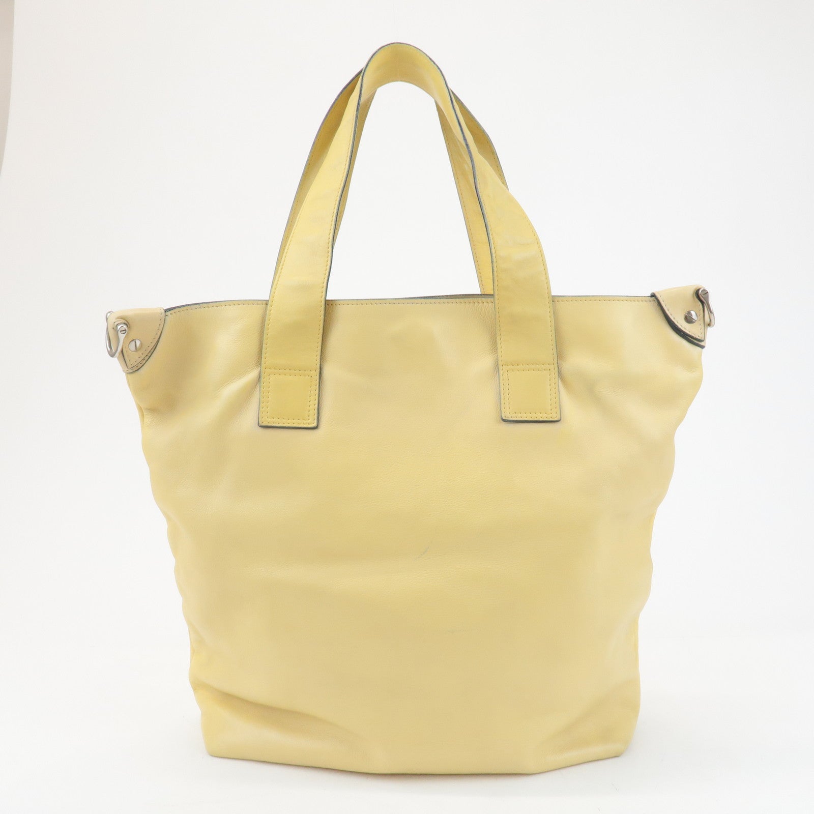 CHANEL COCO Mark Lamb Skin 2Way Bag Tote Bag Yellow Used