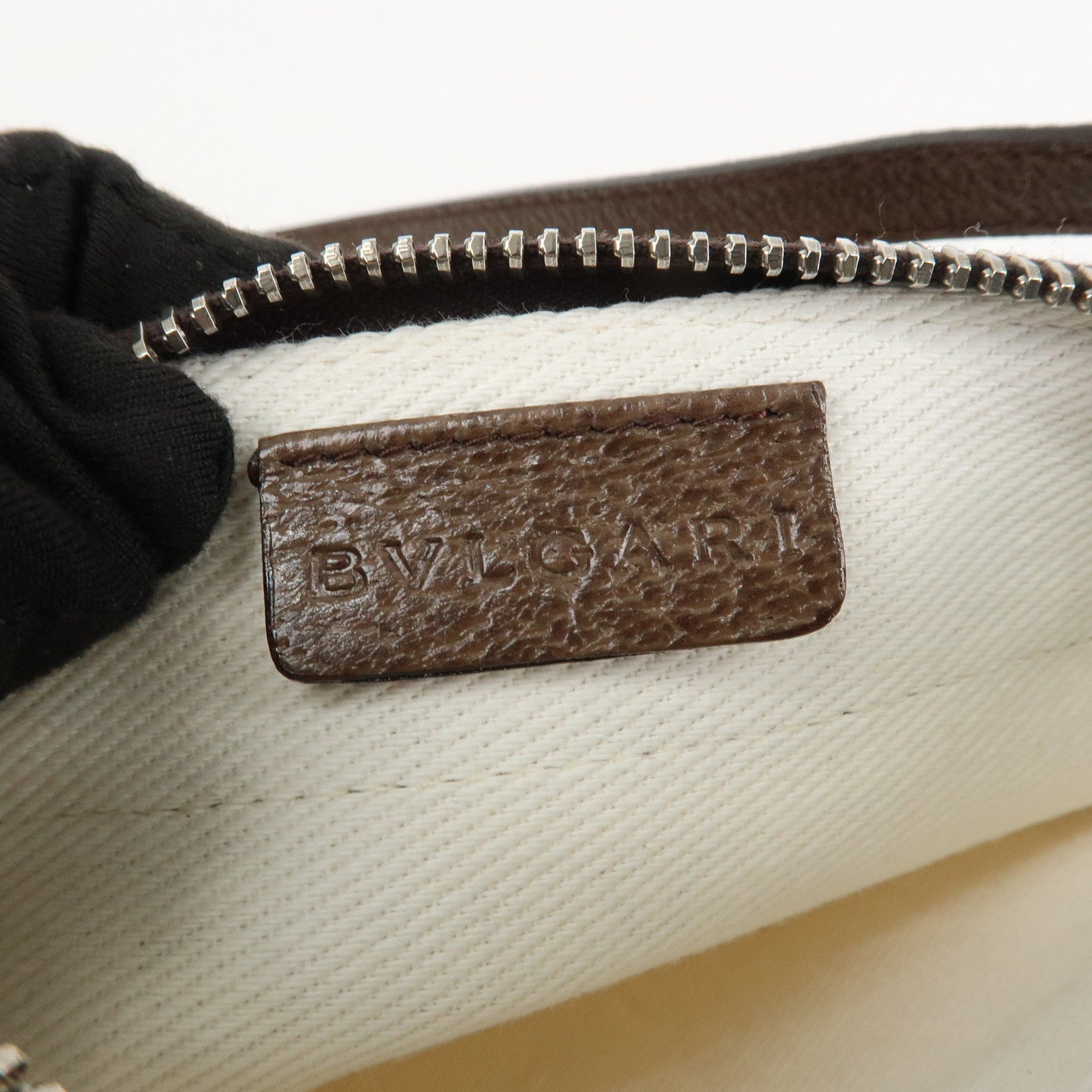 BVLGARI Logo Mania Leather Canvas Shoulder Bag Beige Brown