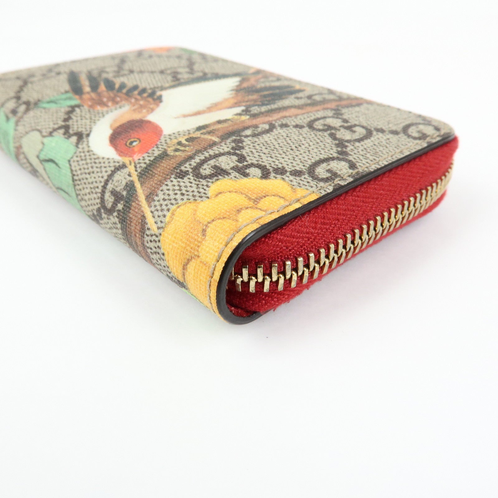 GUCCI Tian GG Supreme Leather Zippy Around Card Case Beige 424897