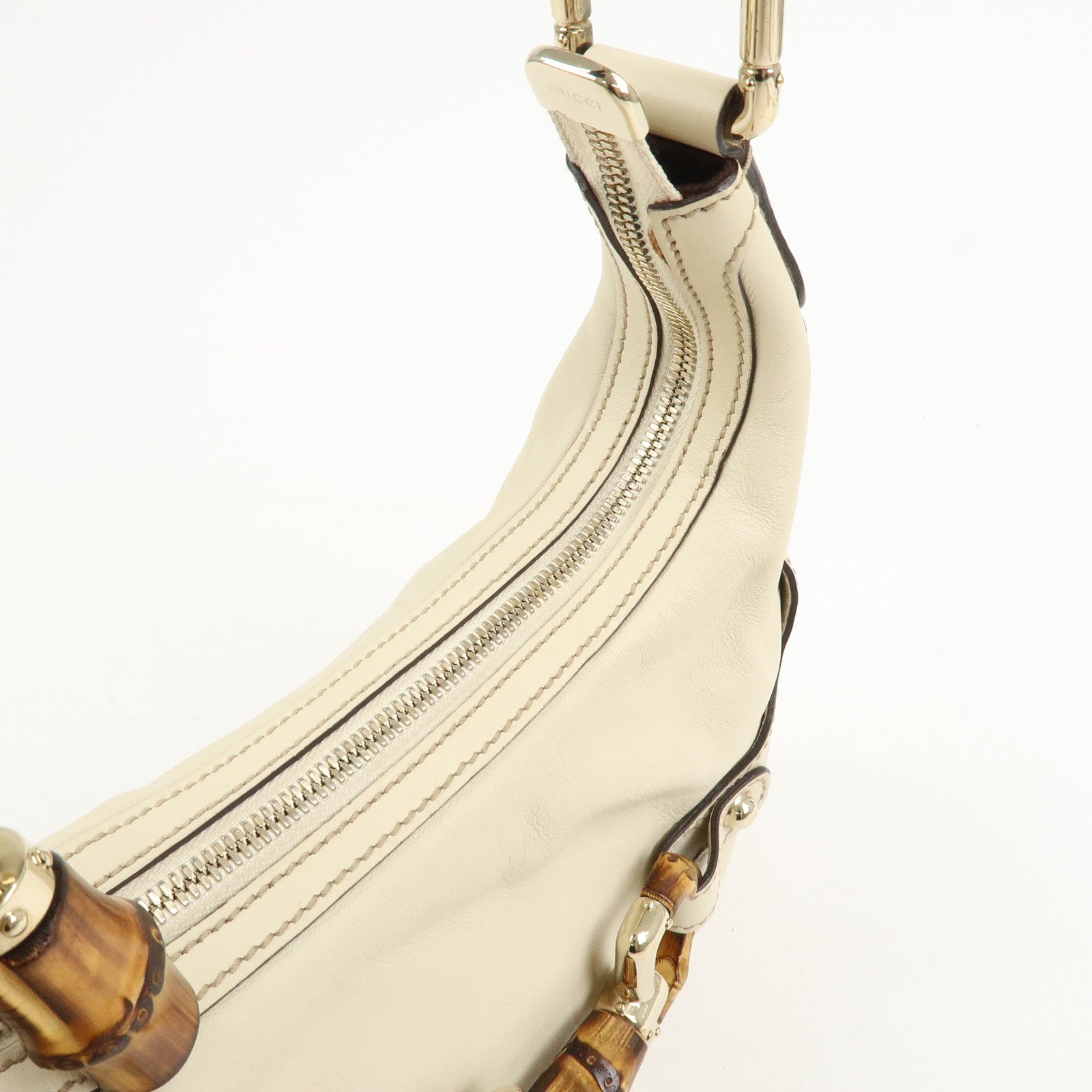 GUCCI Horsebit Bamboo Leather Shoulder Bag Ivory 154378