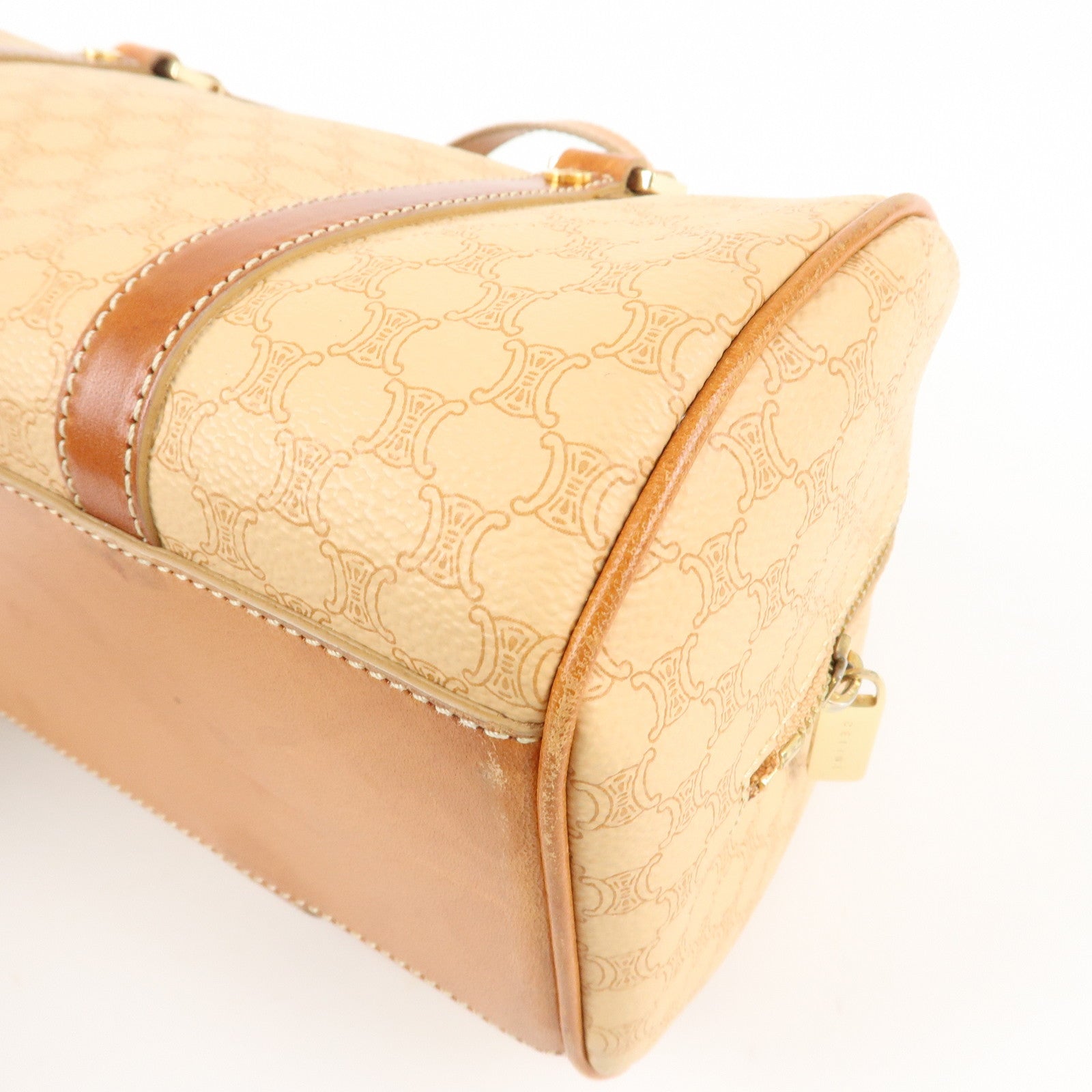 CELINE Macadam PVC Leather Mini Boston Bag Hand Bag Beige Used