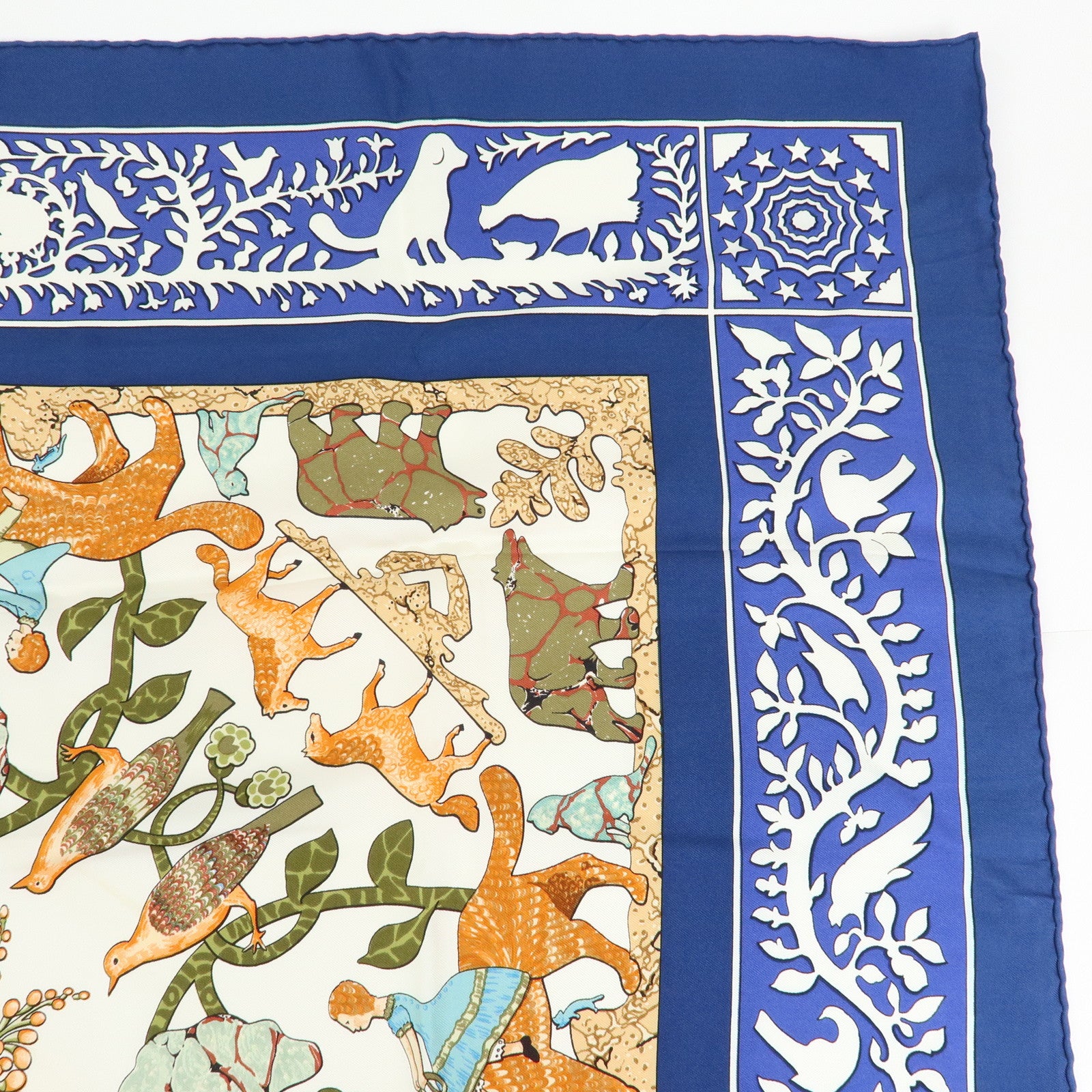 HERMES Carre 90 Silk 100% Scarf EARLY AMERICA Blue