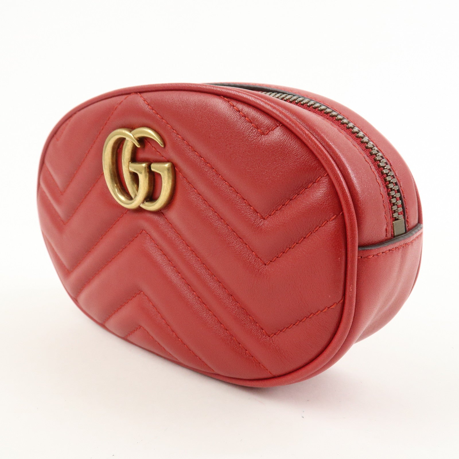 GUCCI GG Marmont Leather Waist Bag Crossbody Bag Red 476434