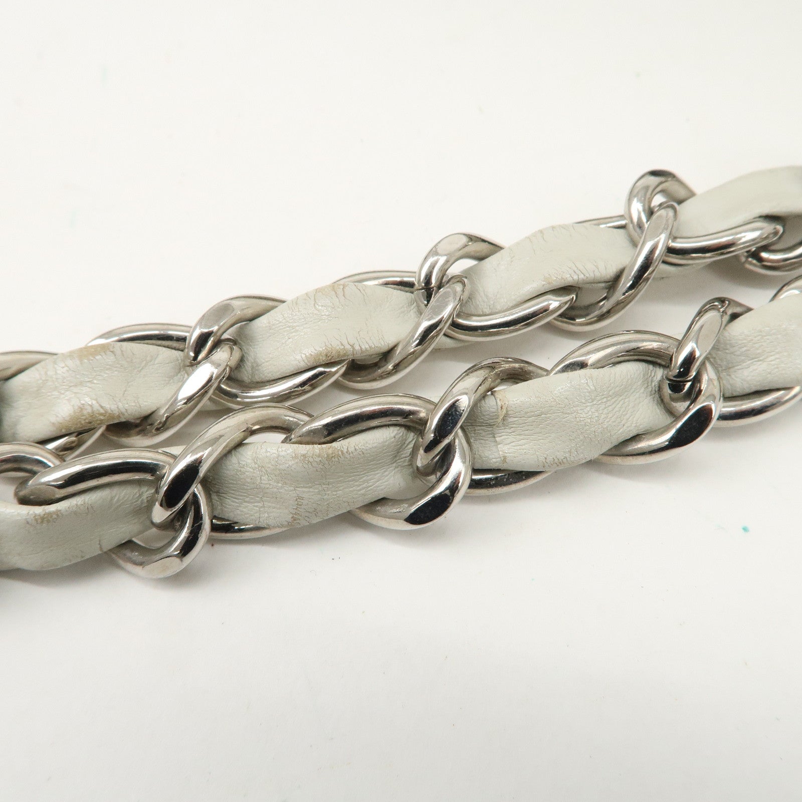 CHANEL Cambon Line Cotton Club Lamb Skin Shoulder Bag Hand Bag White A34318 Used