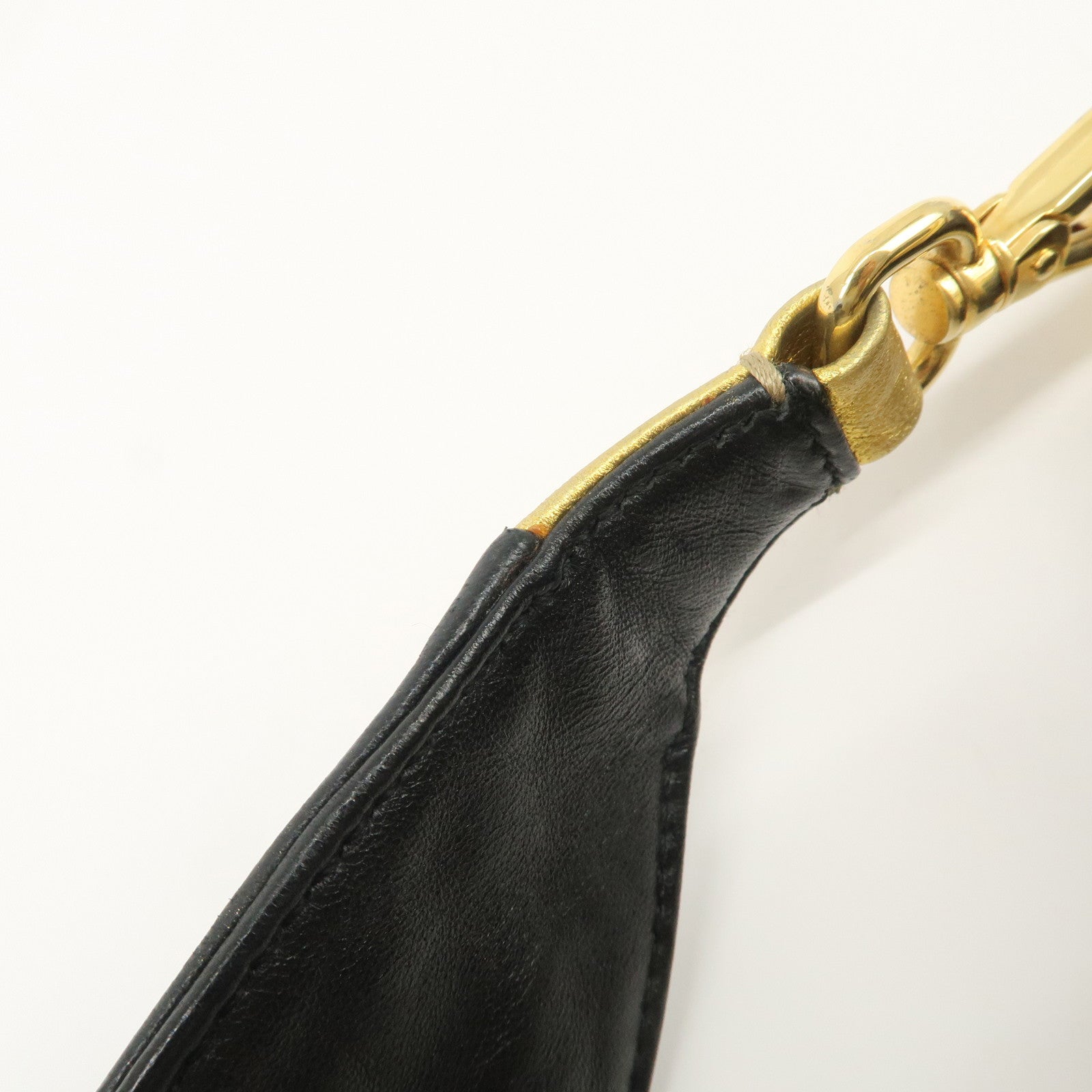 PRADA Leather Hand Bag Black Gold Hardware