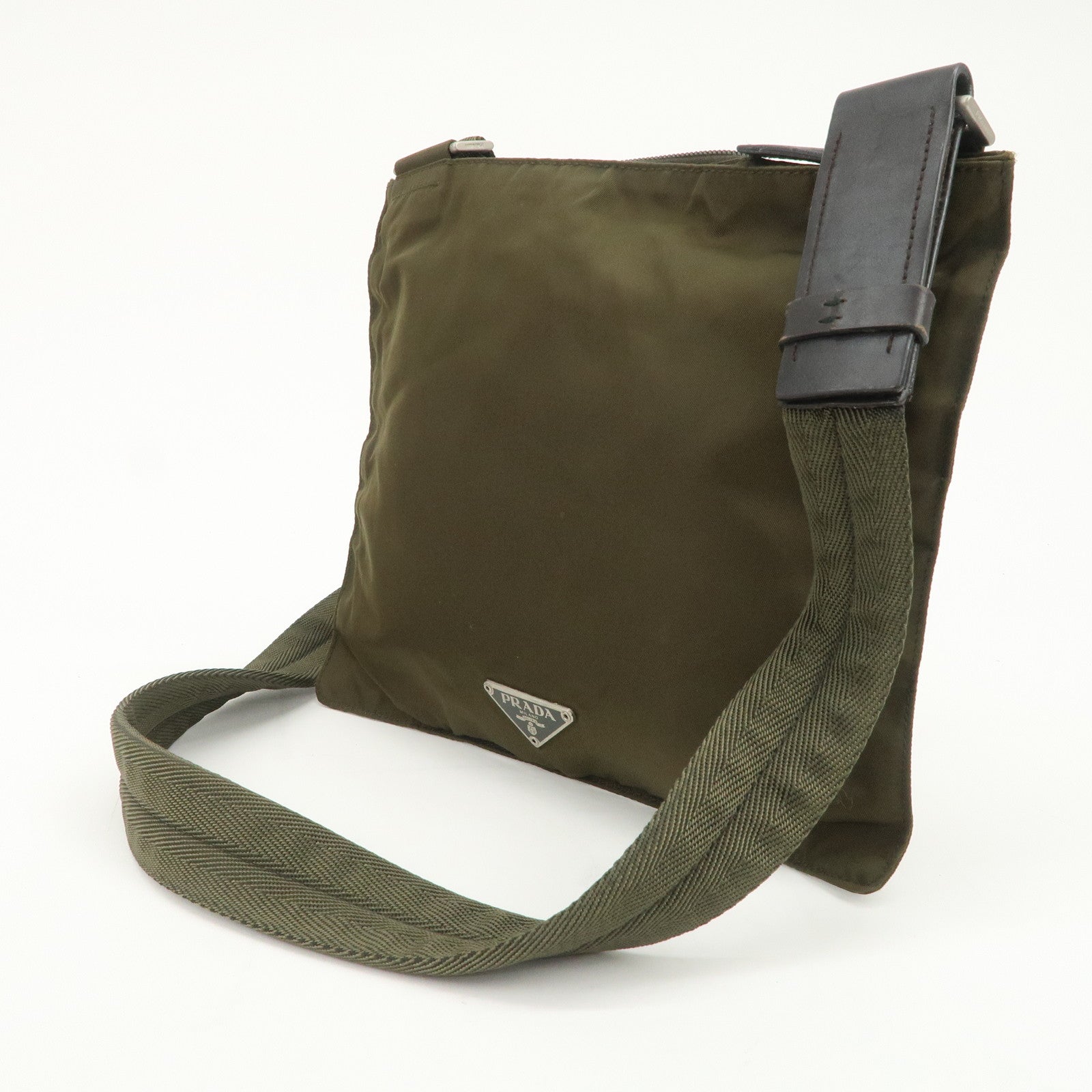 PRADA Logo Nylon Leather Shoulder Bag Crossbody Bag Khaki Black