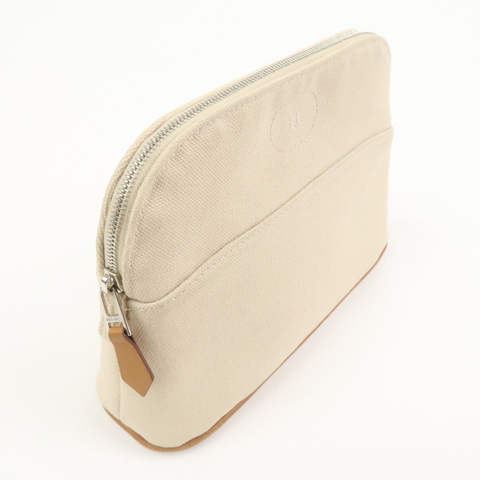 HERMES Bolide Mini Cotton Leather Pouch Natural