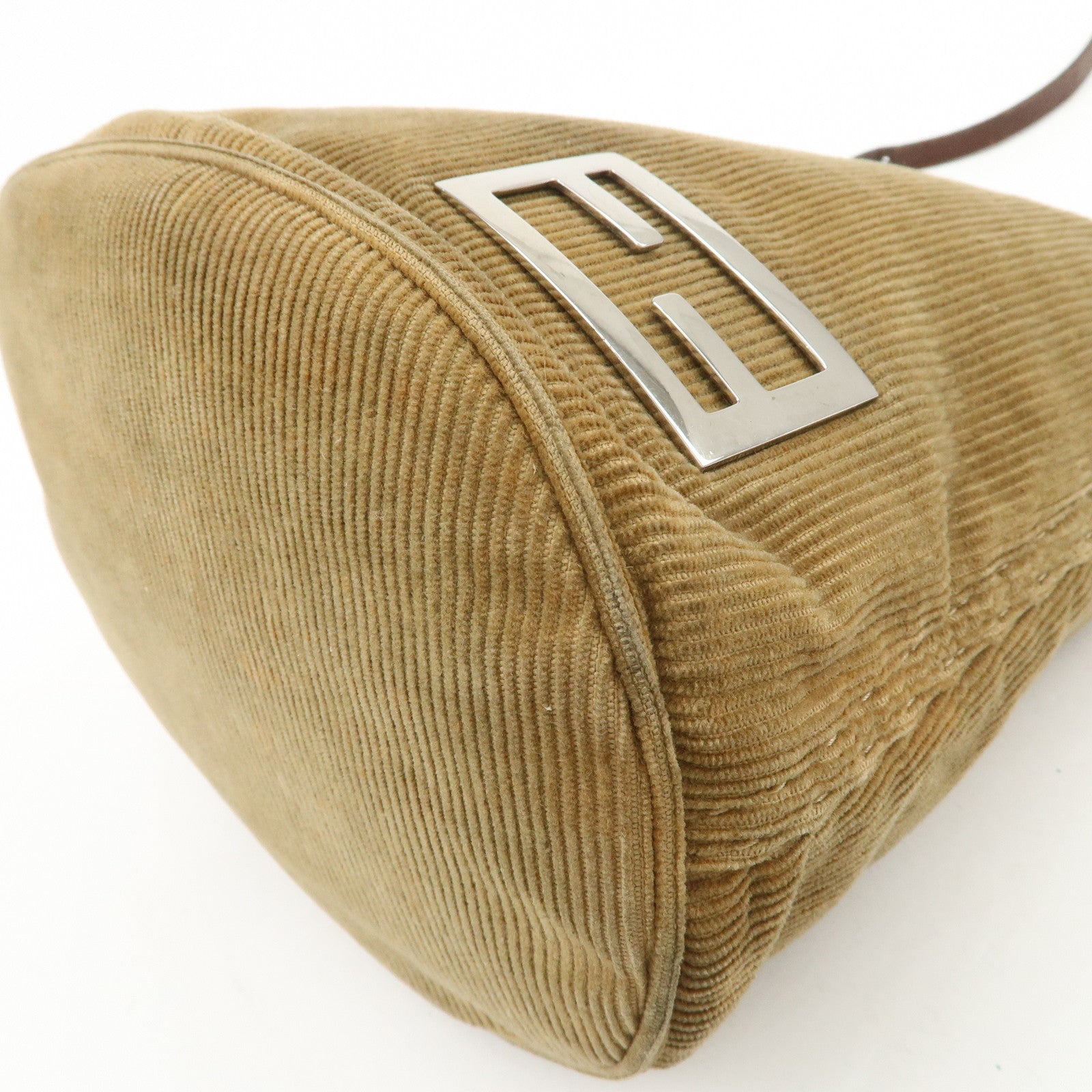 FENDI Corduroy Leather Shoulder Bag Hand Bag Brown 26778