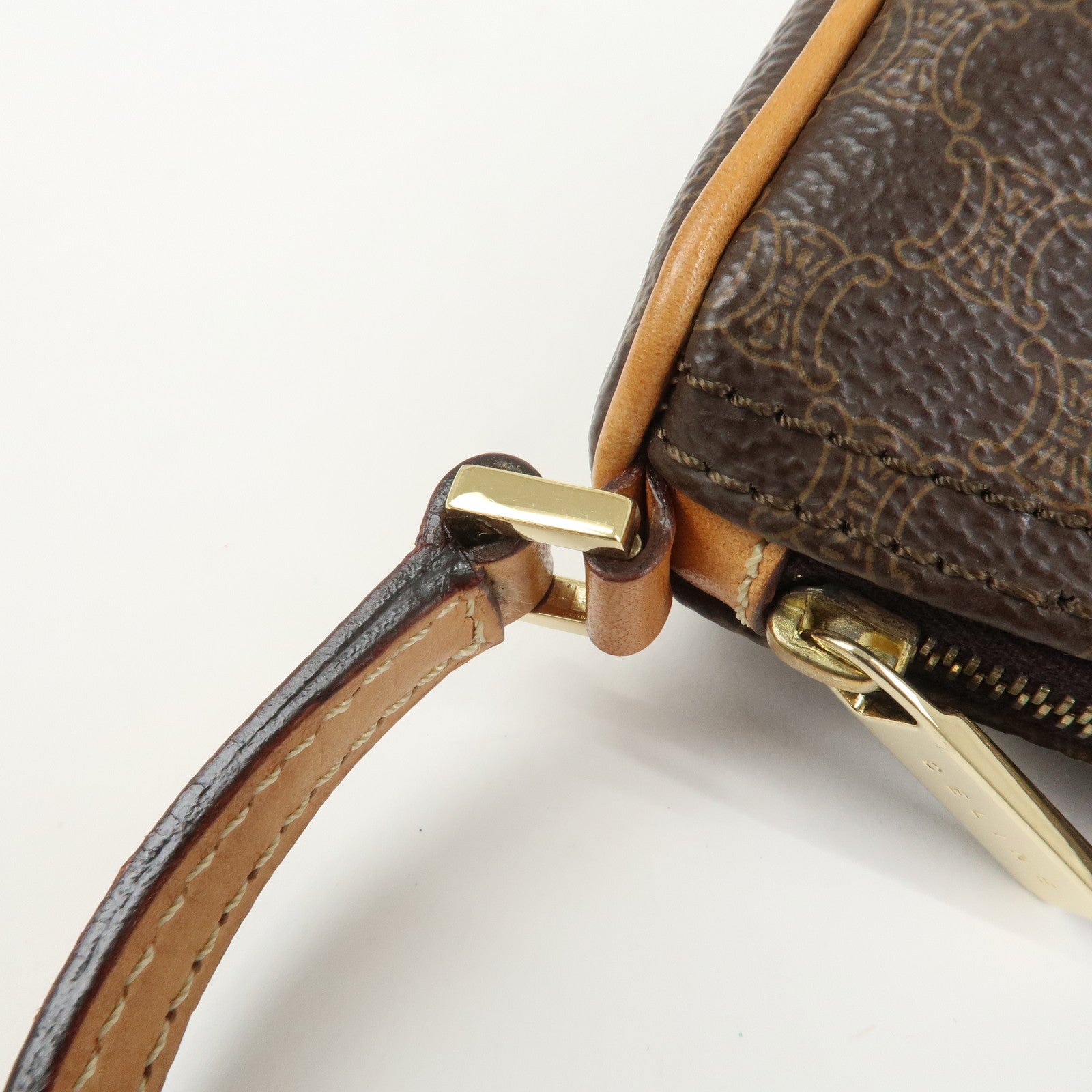 CELINE Macadam Logo PVC Leather Shoulder Bag Hand Bag Brown