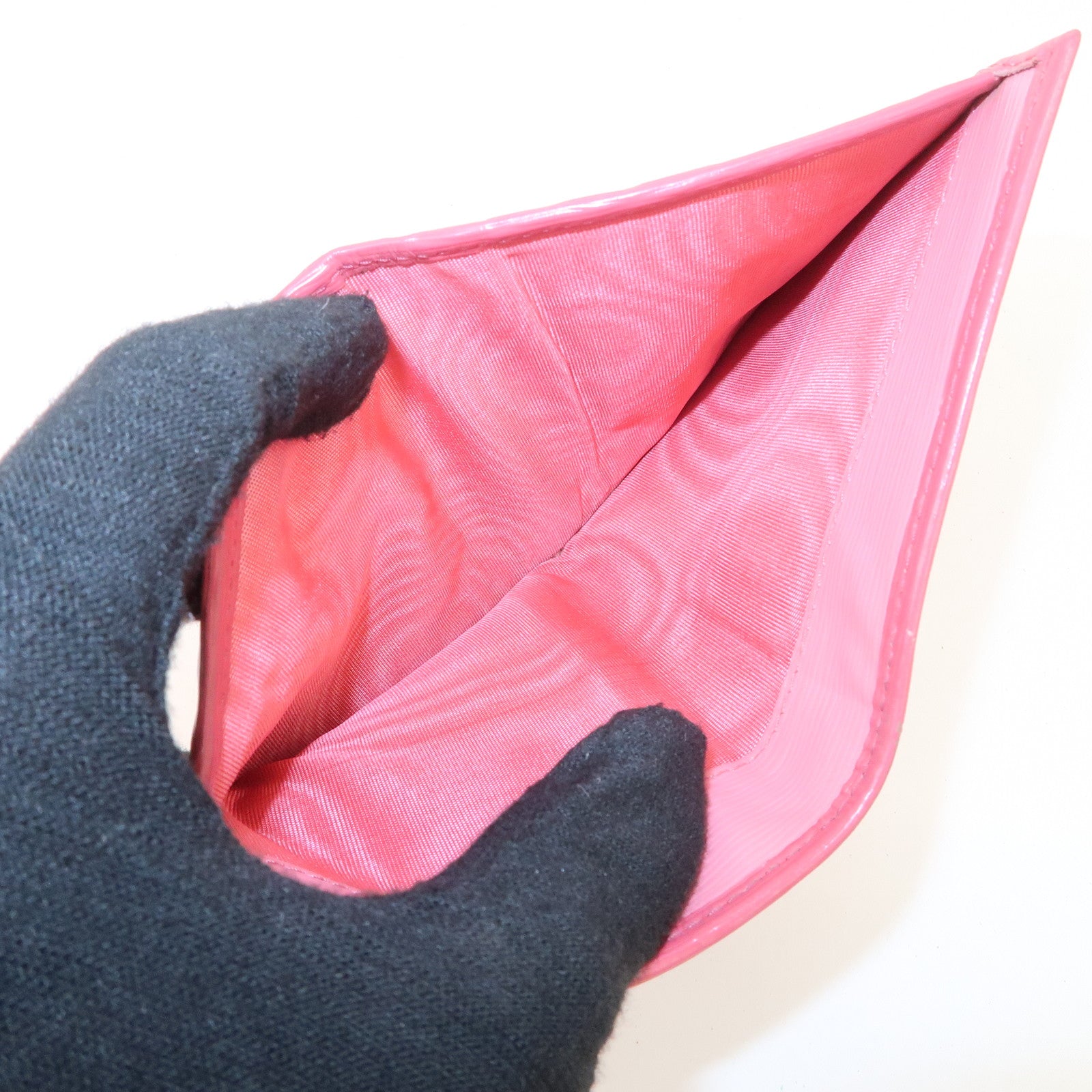 PRADA Saffiano Leather Trifold Compact Wallet Pink 1MH176 Used