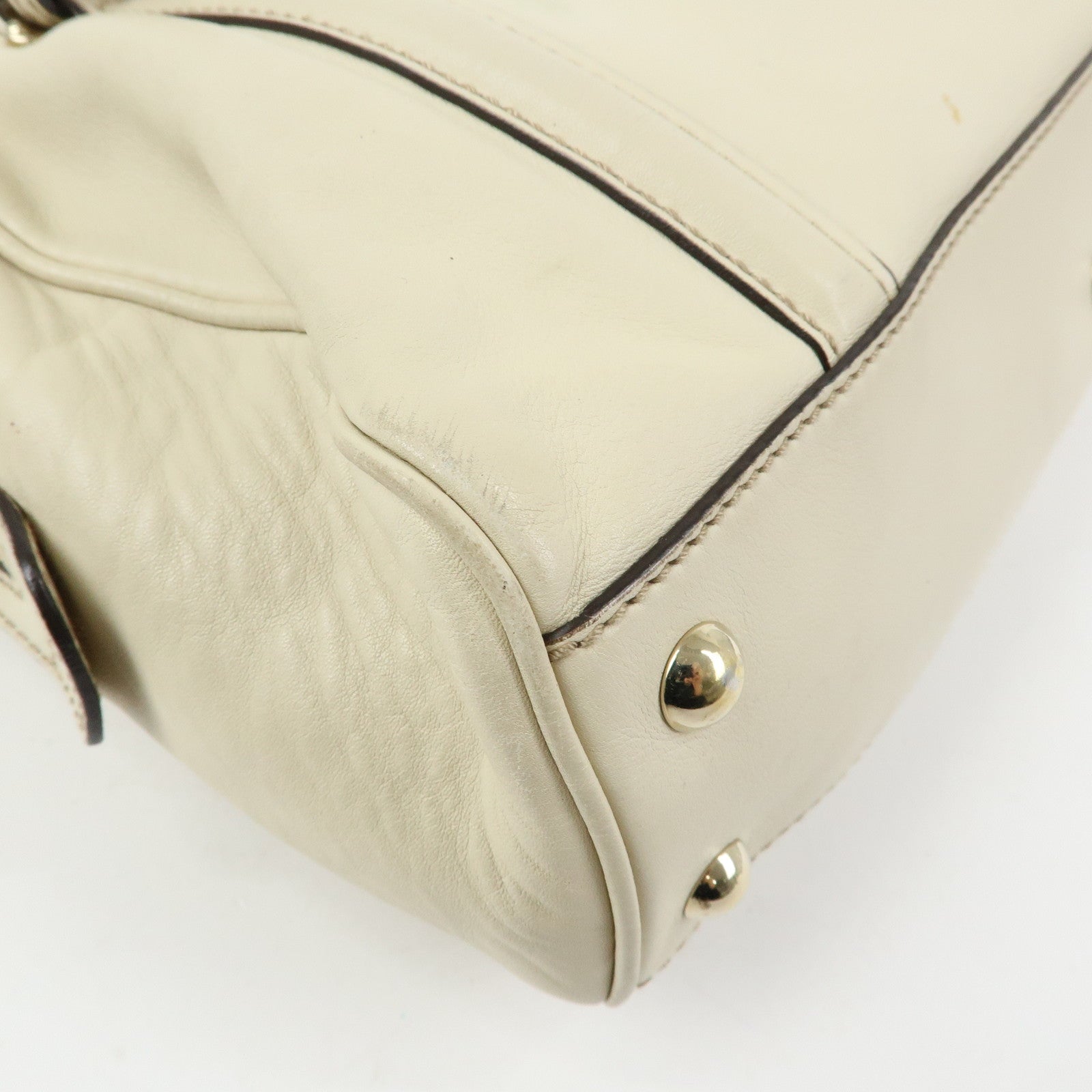 GUCCI Interlocking G Sherry Leather Boston Hand Bag Ivory 170009