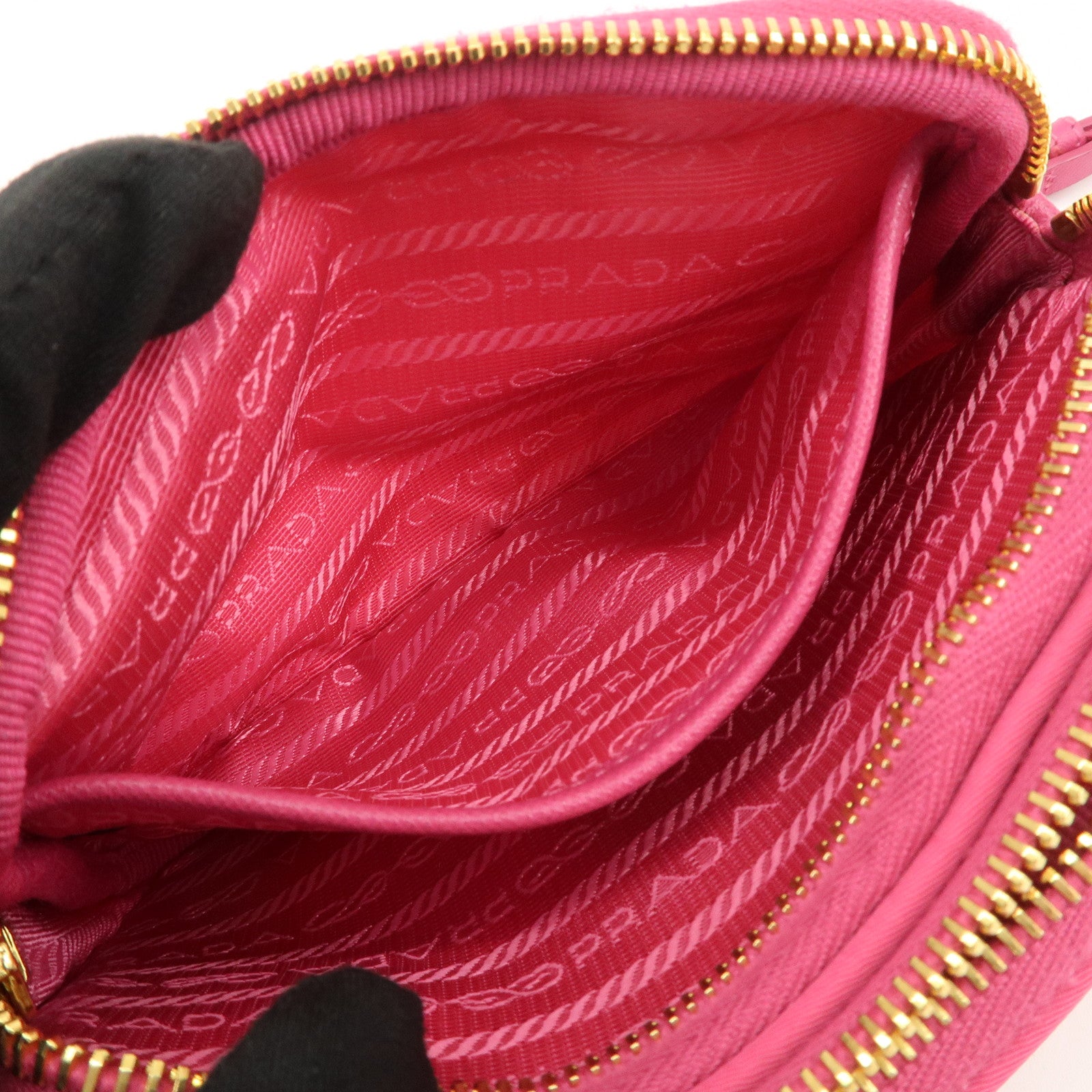 PRADA Triangle Logo Nylon Saffiano Leather Shoulder Bag Pink