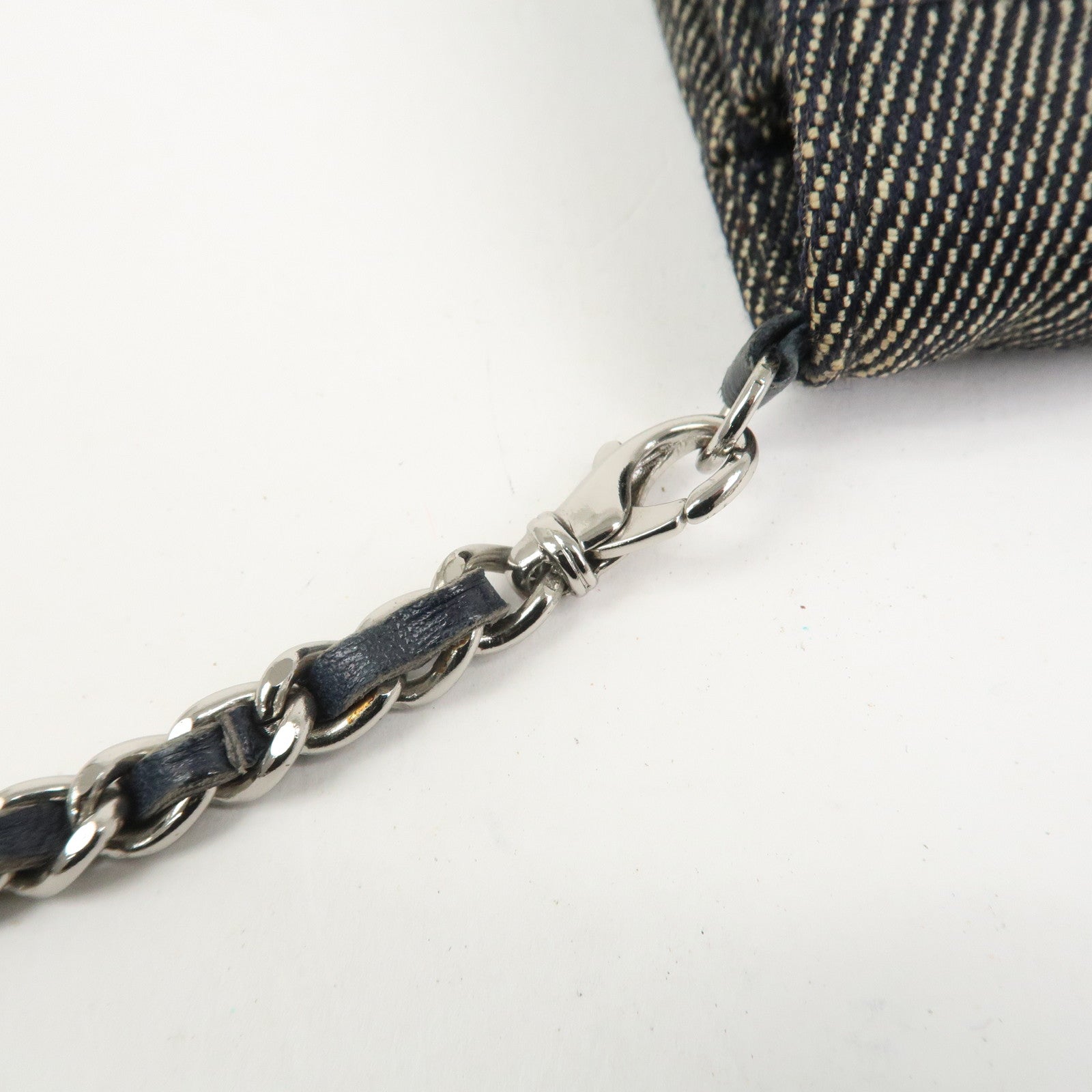 CHANEL Chocolate Bar Denim Leather Chain Shoulder Hand Bag Black