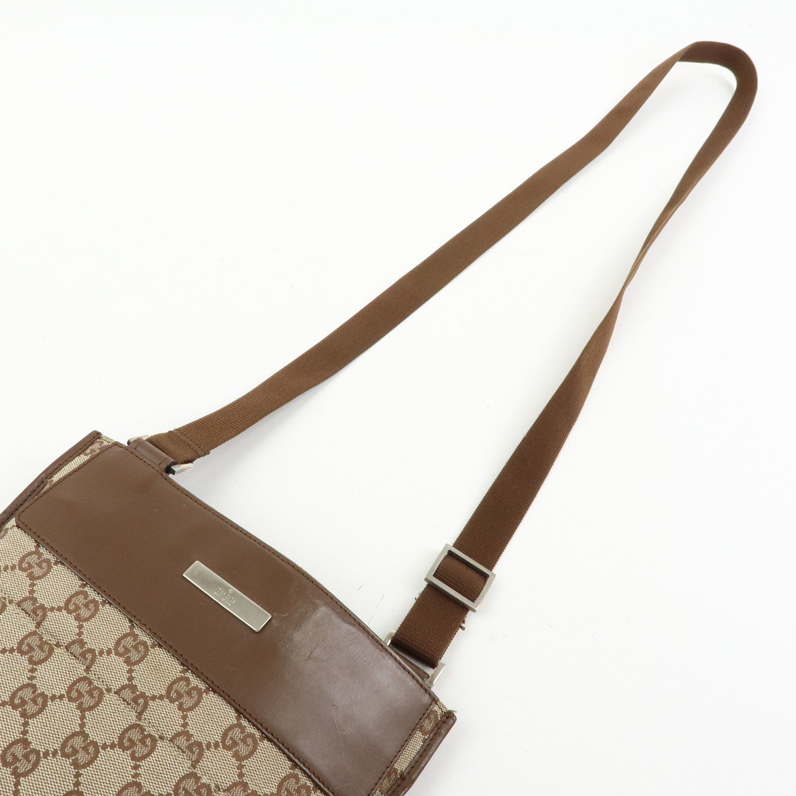 GUCCI GG Canvas Leather Shoulder Bag Crossbody Bag Brown 27639