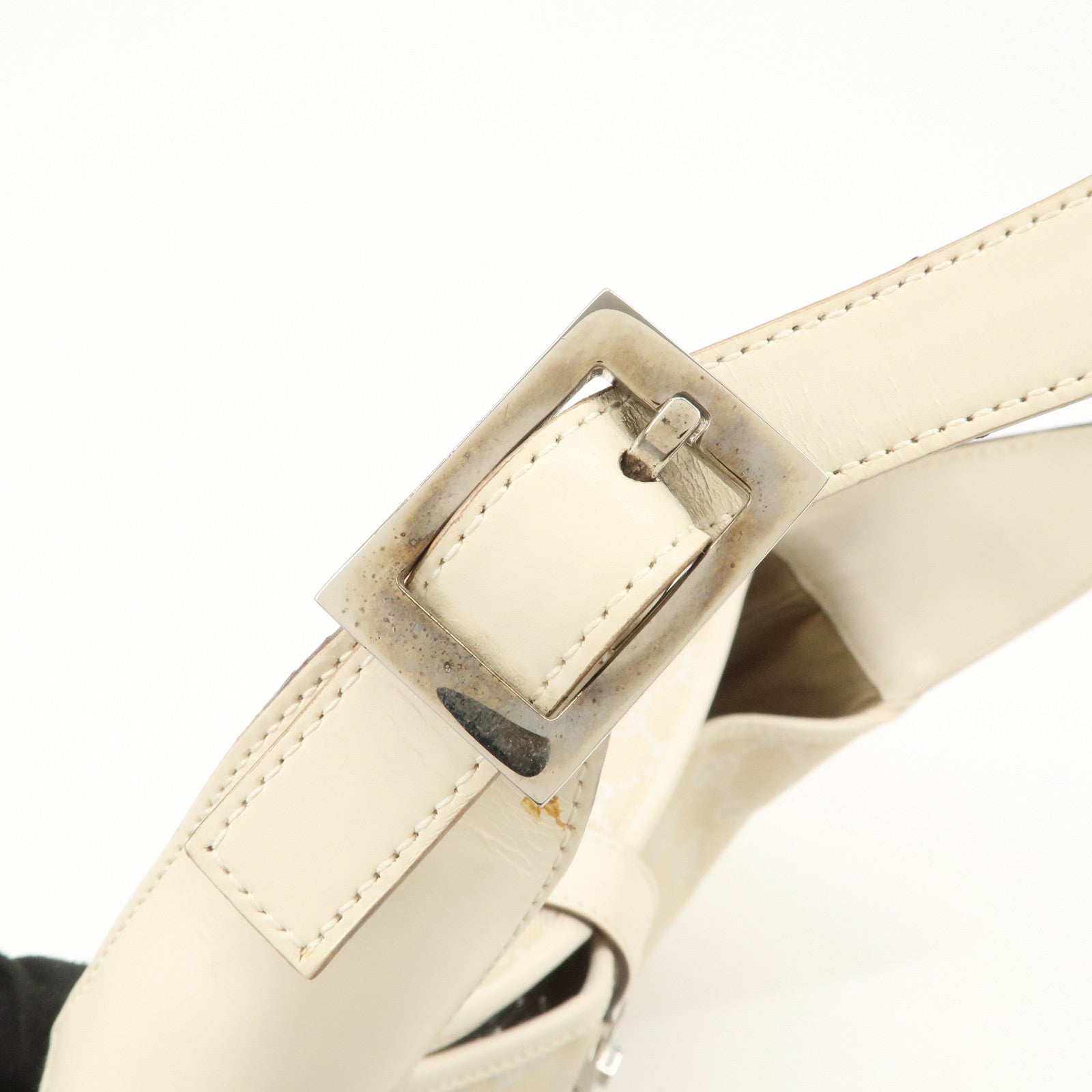 GUCCI Jackie GG Canvas Leather Shoulder Bag Beige White