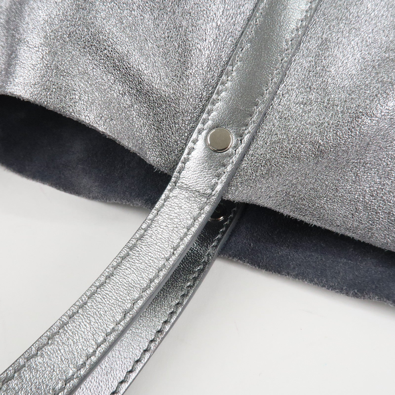 Tiffany&Co. Leather Reversible Tote Bag Sliver Used