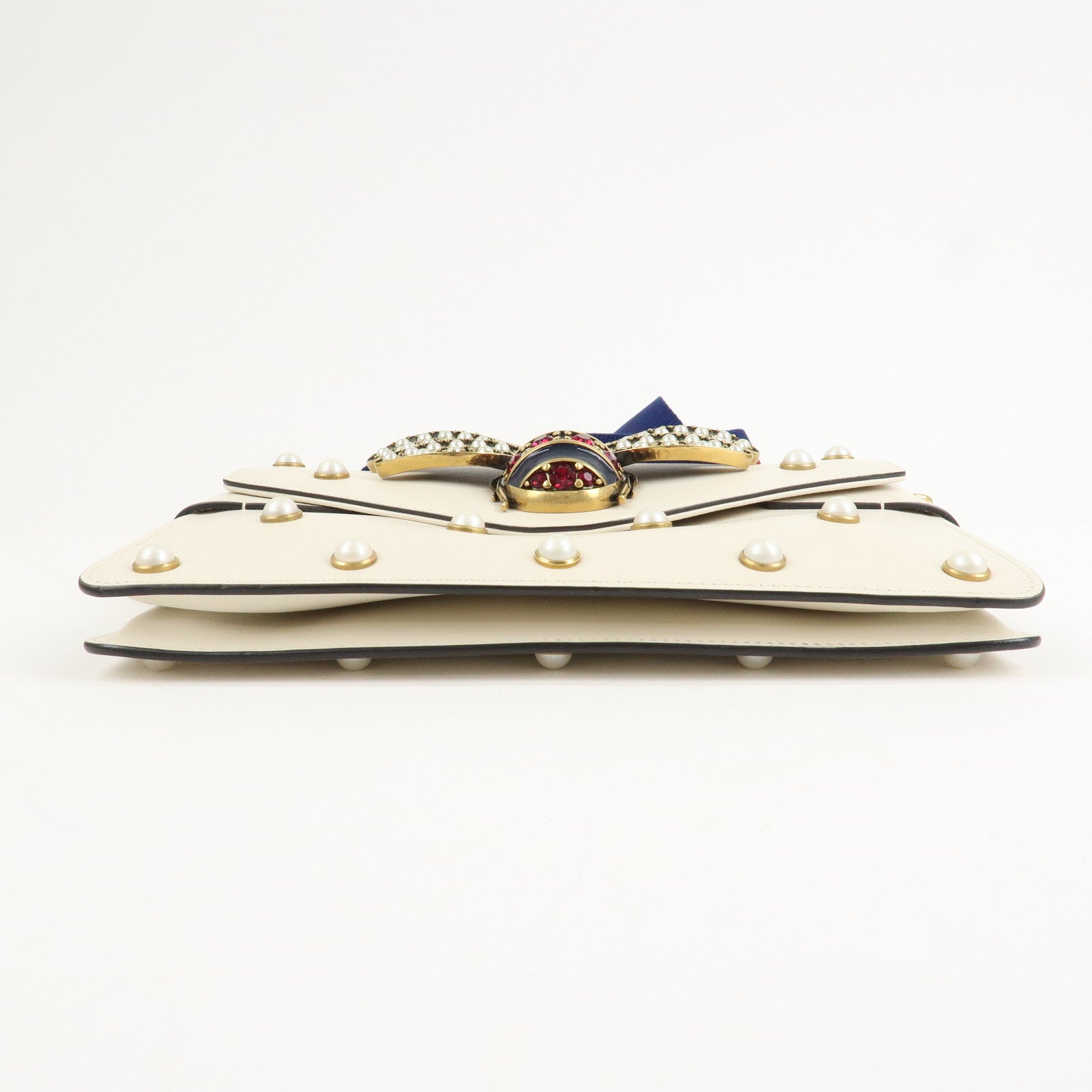 GUCCI Broad Eye Leather Chain Shoulder Bag Ivory 453778