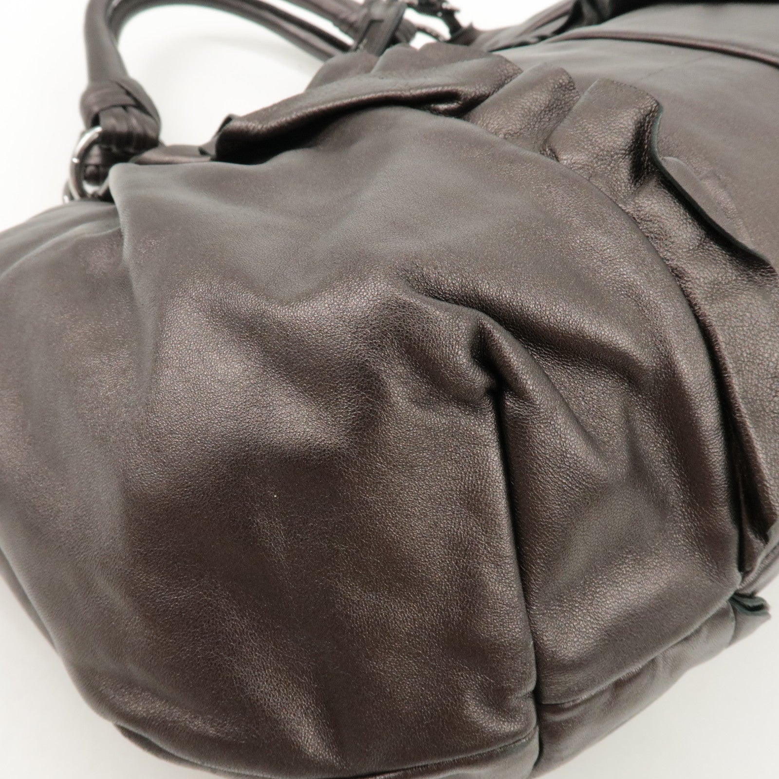 PRADA Nappa Leather Gathered Tote Bag Hand Bag Bronze BR3987 Used