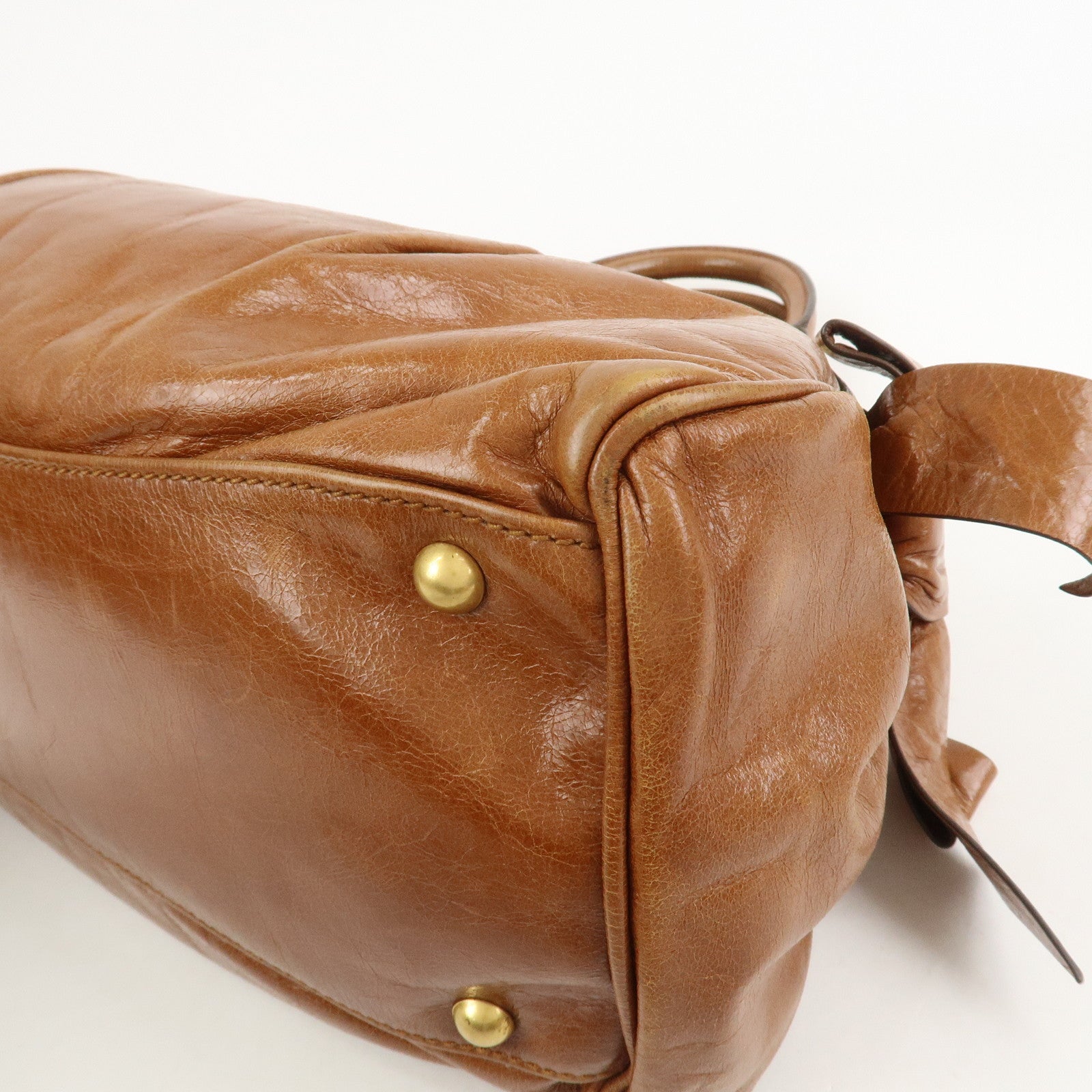 MIU MIU Side Ribbon Leather 2Way Bag Hand Bag Shoulder Bag Brown