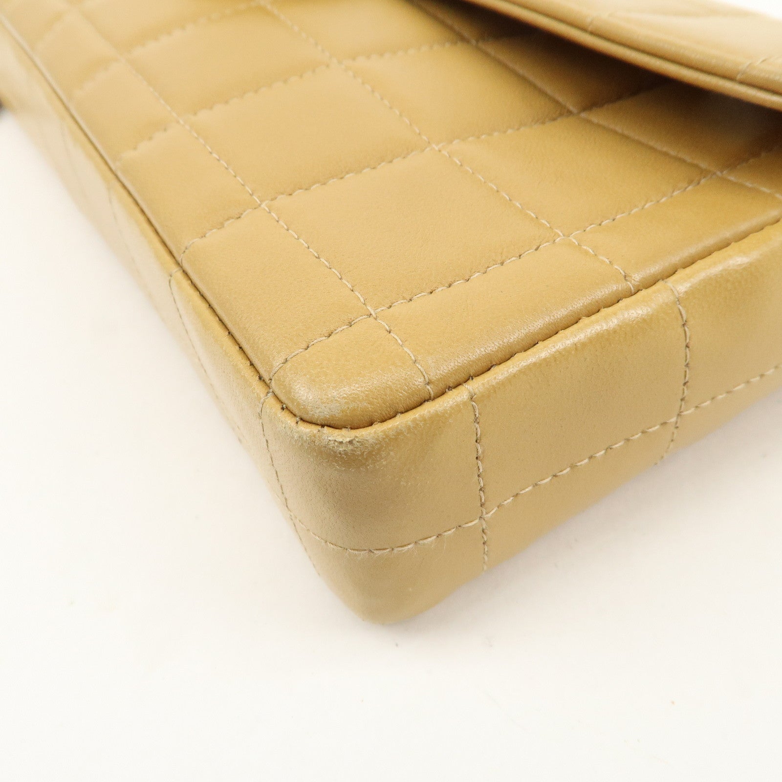 CHANEL Chocolate Bar Lamb Skin Chain Shoulder Bag Beige A15316 Used