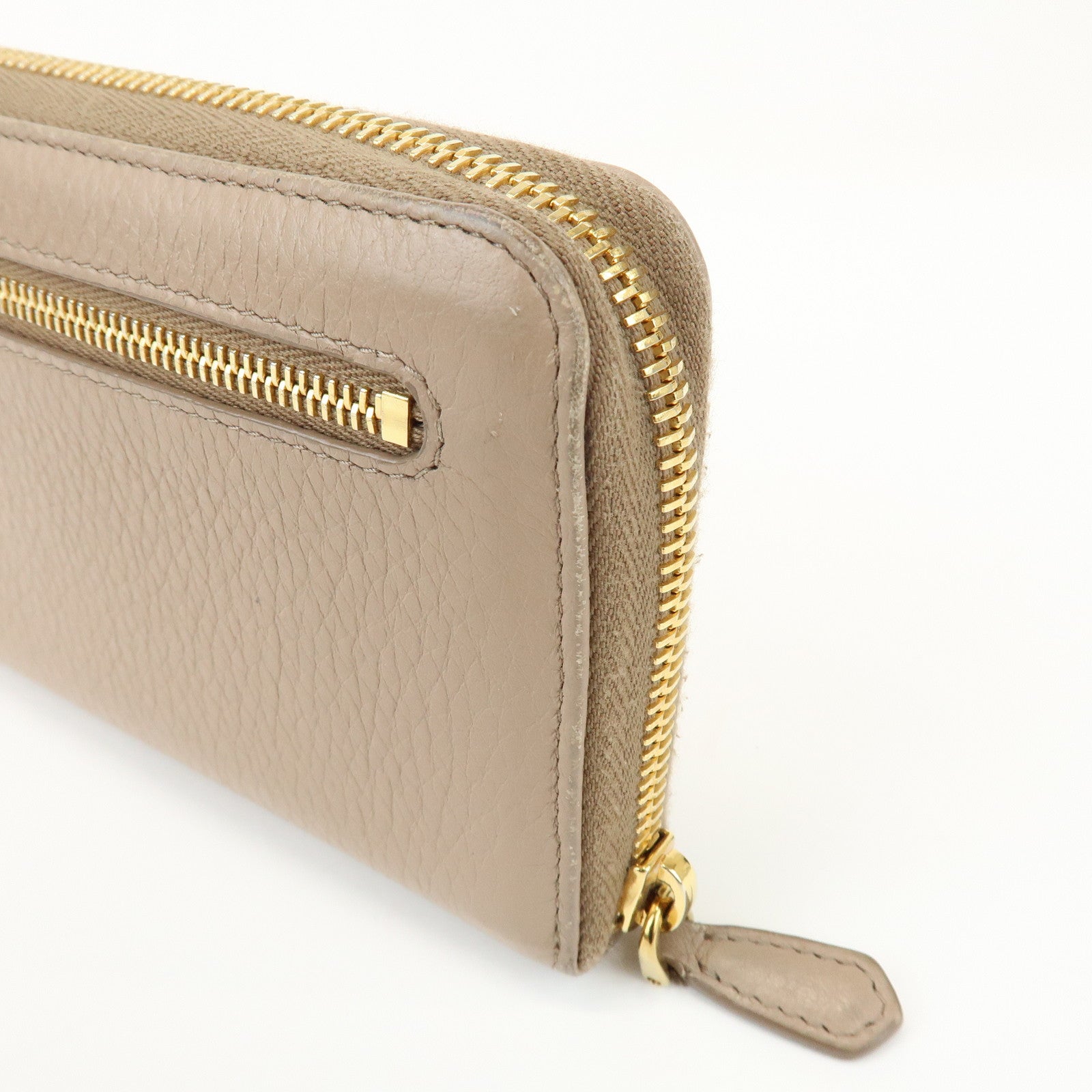PRADA Calf Leather Compact Round Zippy Wallet Beige Gold