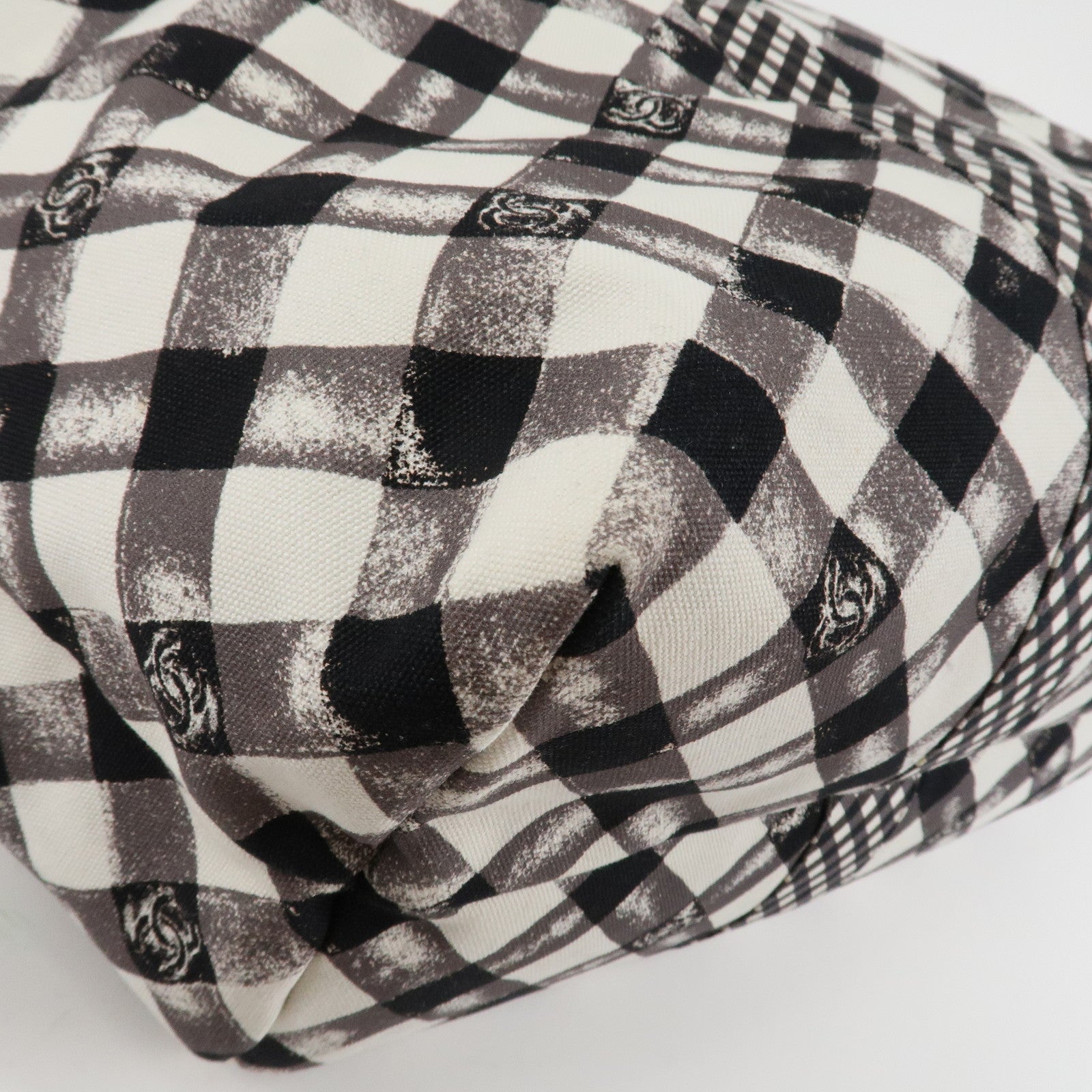 CHANEL Cruise Line COCO Mark Plaid Tote Bag Shoulder Black White Used