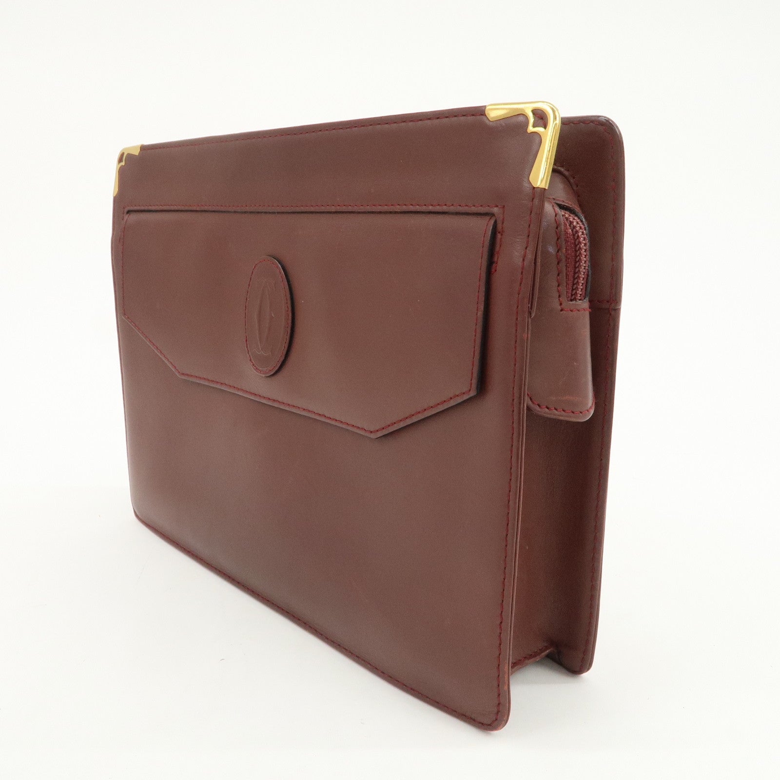 Cartier Must Line Leather Clutch Bag Pouch Bordeaux
