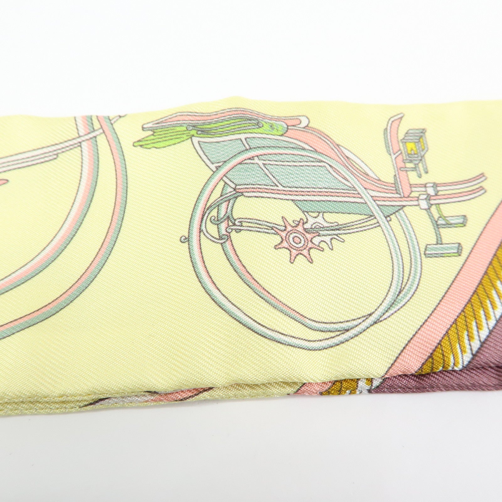 HERMES Silk 100% Twilly Les Voitures a Transformation Yellow Pink