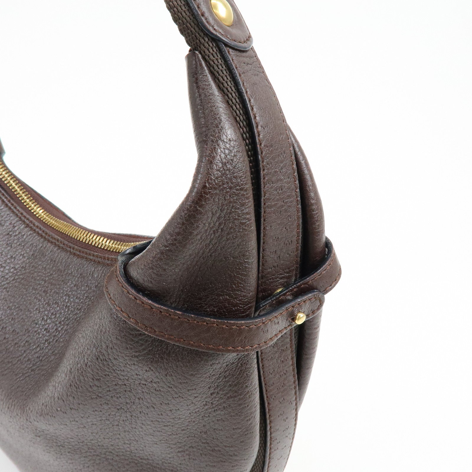 Ferragamo Gancini Leather Shoulder Bag Hand Bag Brown