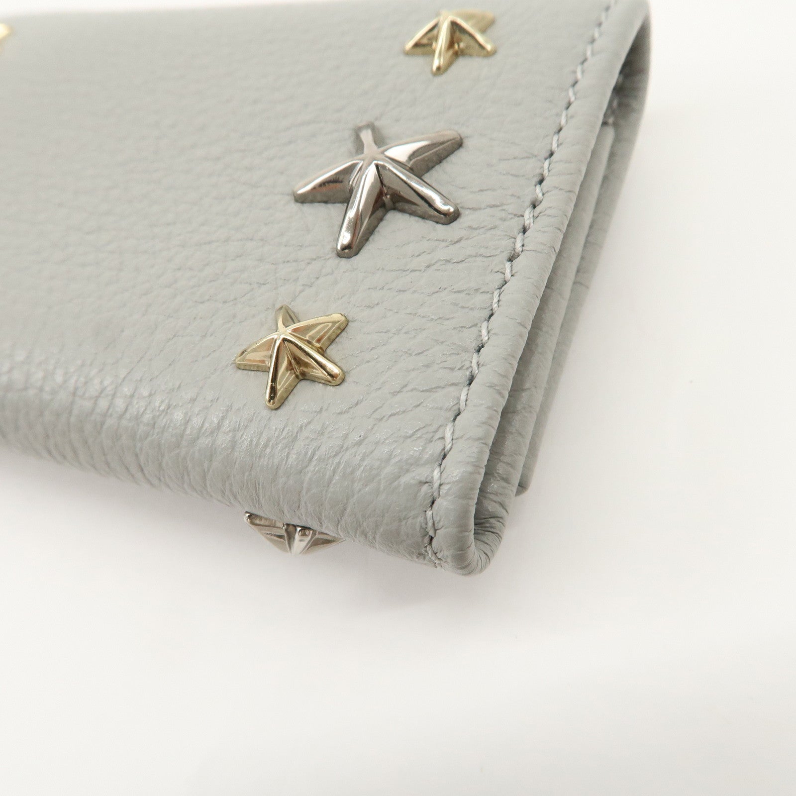 JIMMY CHOO Neptune Leather Studs Key Case Gray Silver Gold 101953 Used