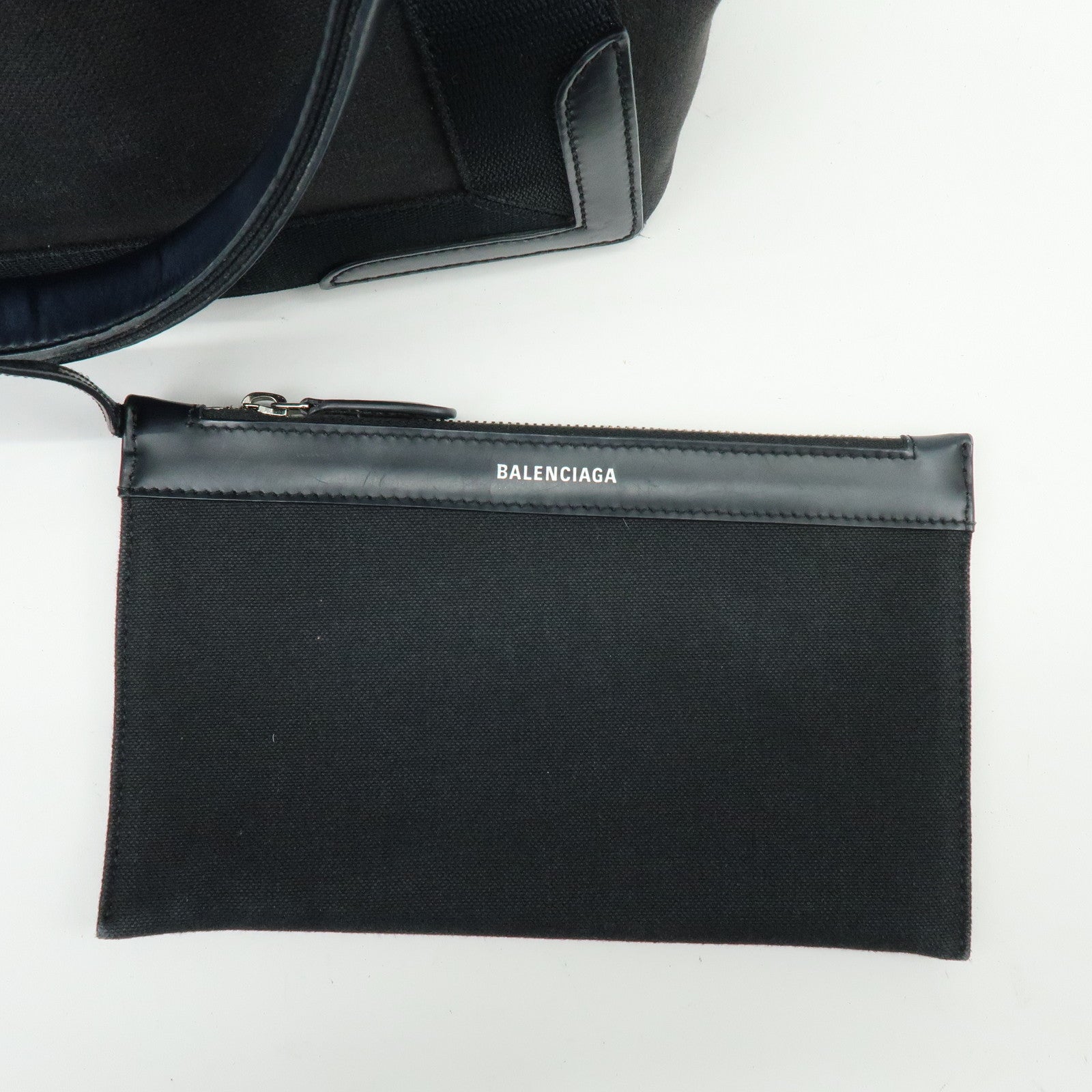 BALENCIAGA Navy Cabas Small Canvas Leather Tote Bag Black 339933