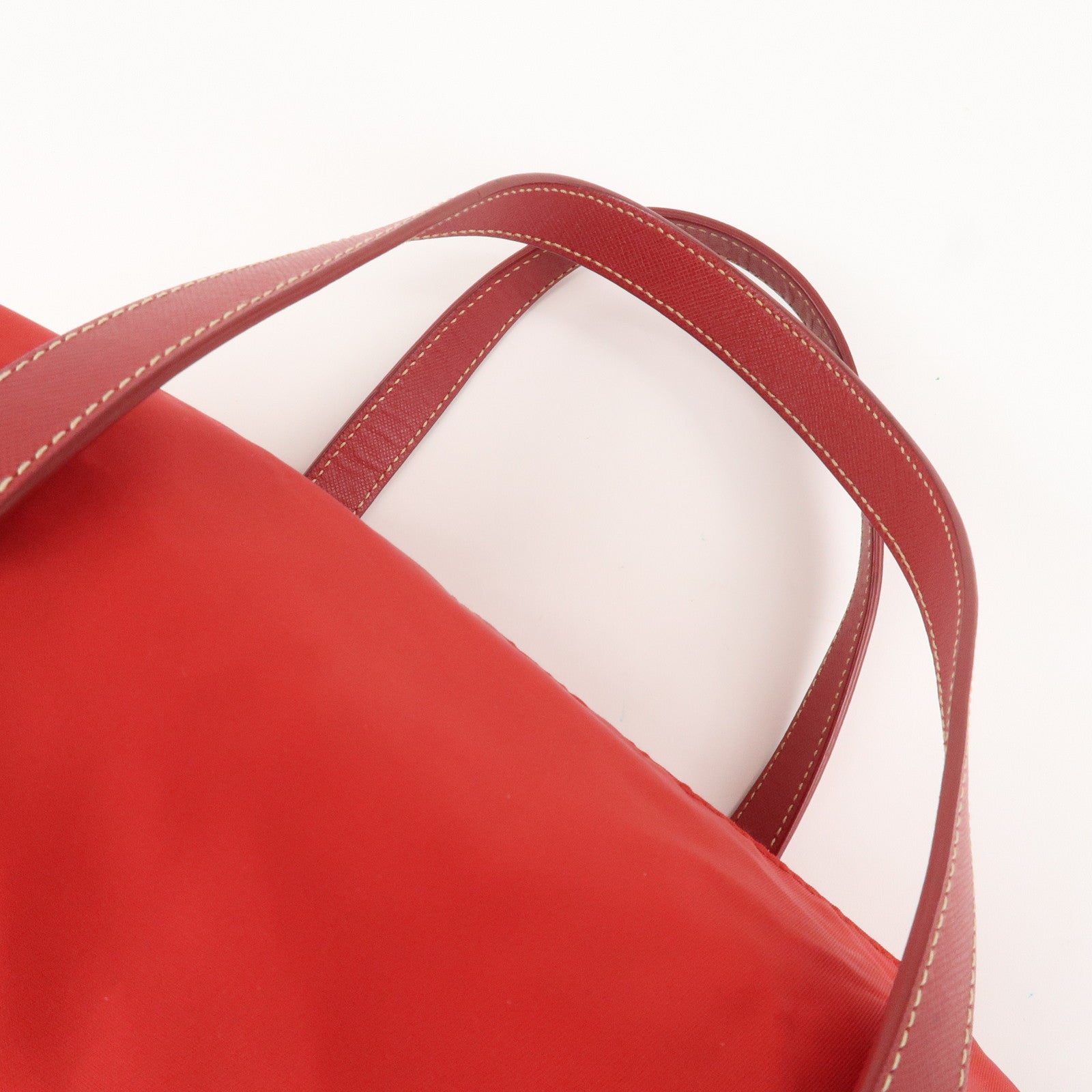 PRADA Triangle Logo Nylon Leather 2Way Shoulder Bag Hand Bag Red Used