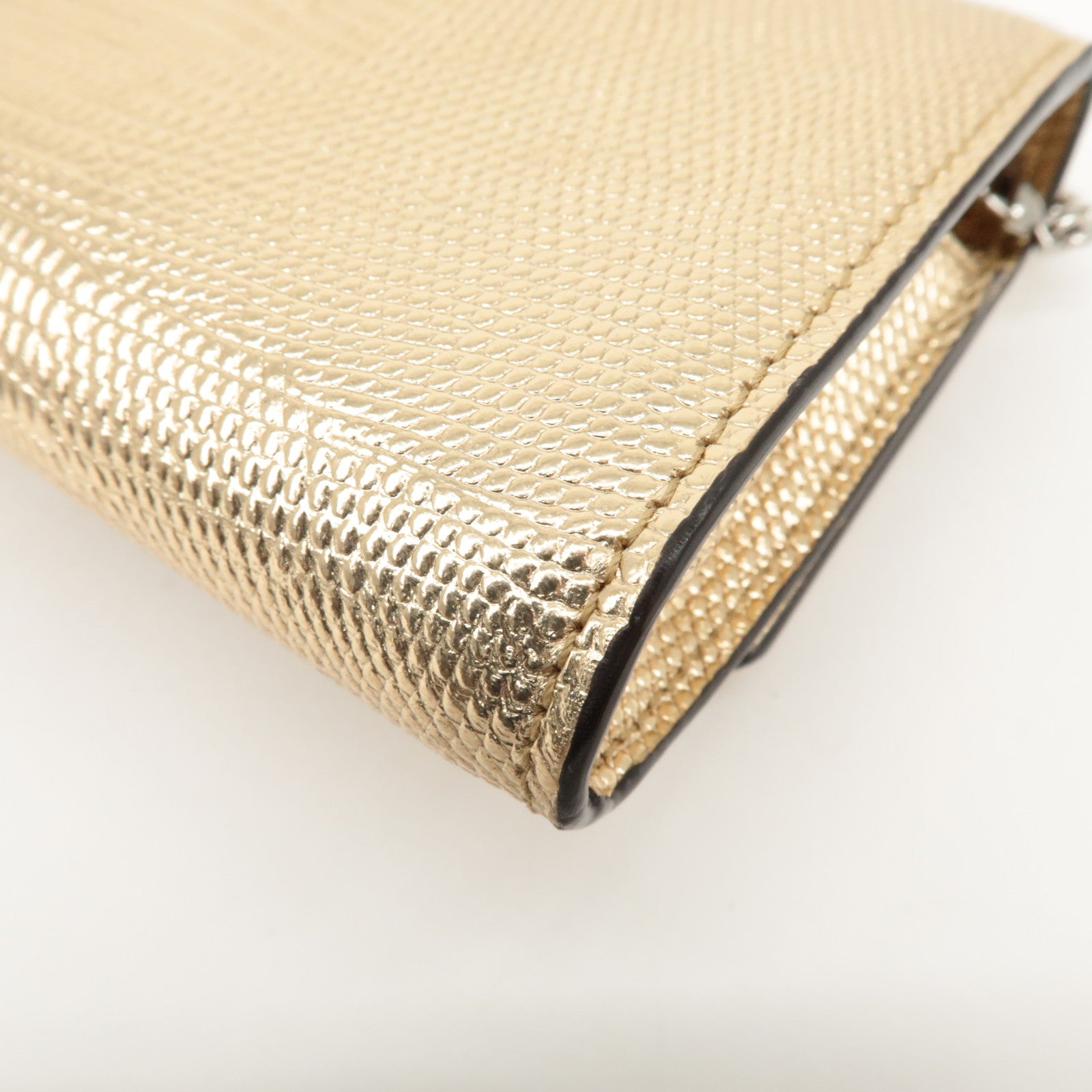 JIMMY CHOO Leather Rhine Stone Chain Wallet Gold Silver HDW Used