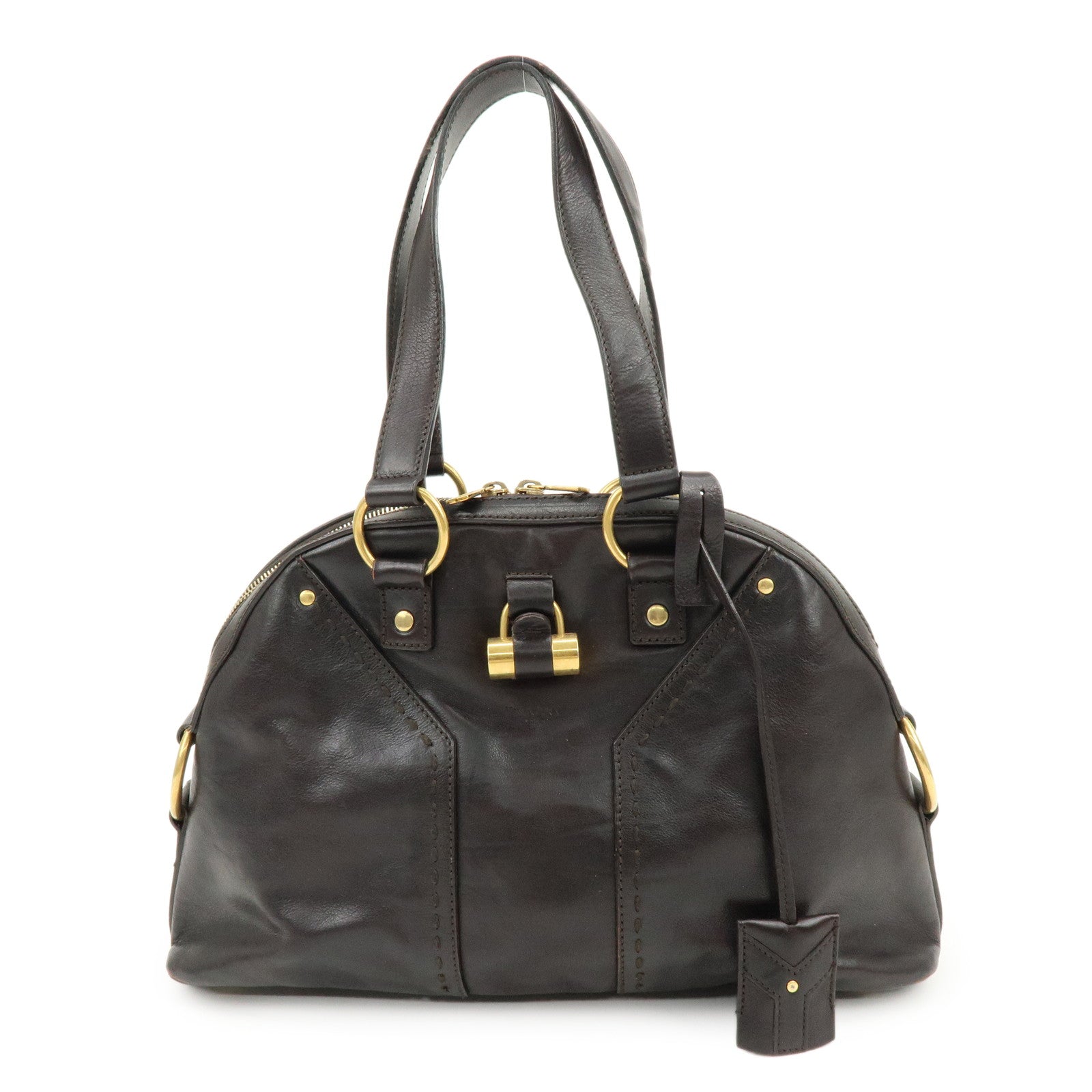 SAINT LAURENT PARIS Muse Leather Hand Bag Dark Brown 156465