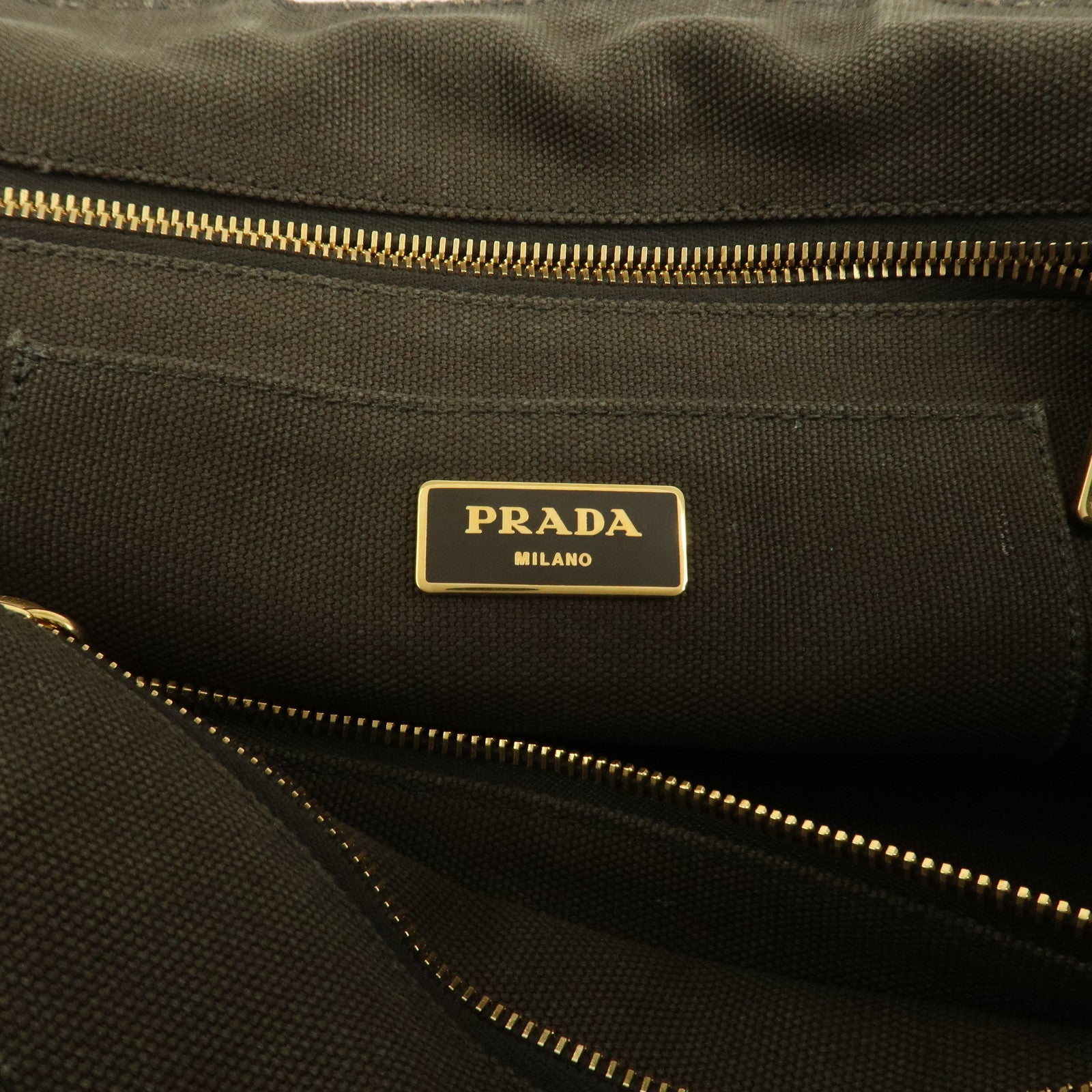 PRADA Triangle Logo Canapa Large Tote Hand Bag Bijou Khaki BN1872