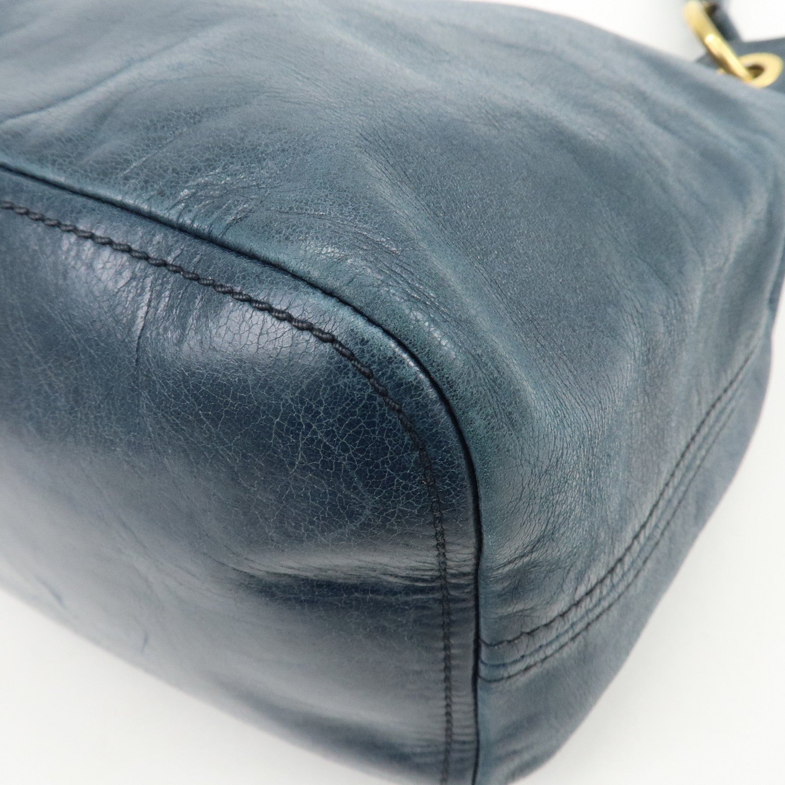 PRADA Logo Leather Shoulder Bag Hand Bag Blue
