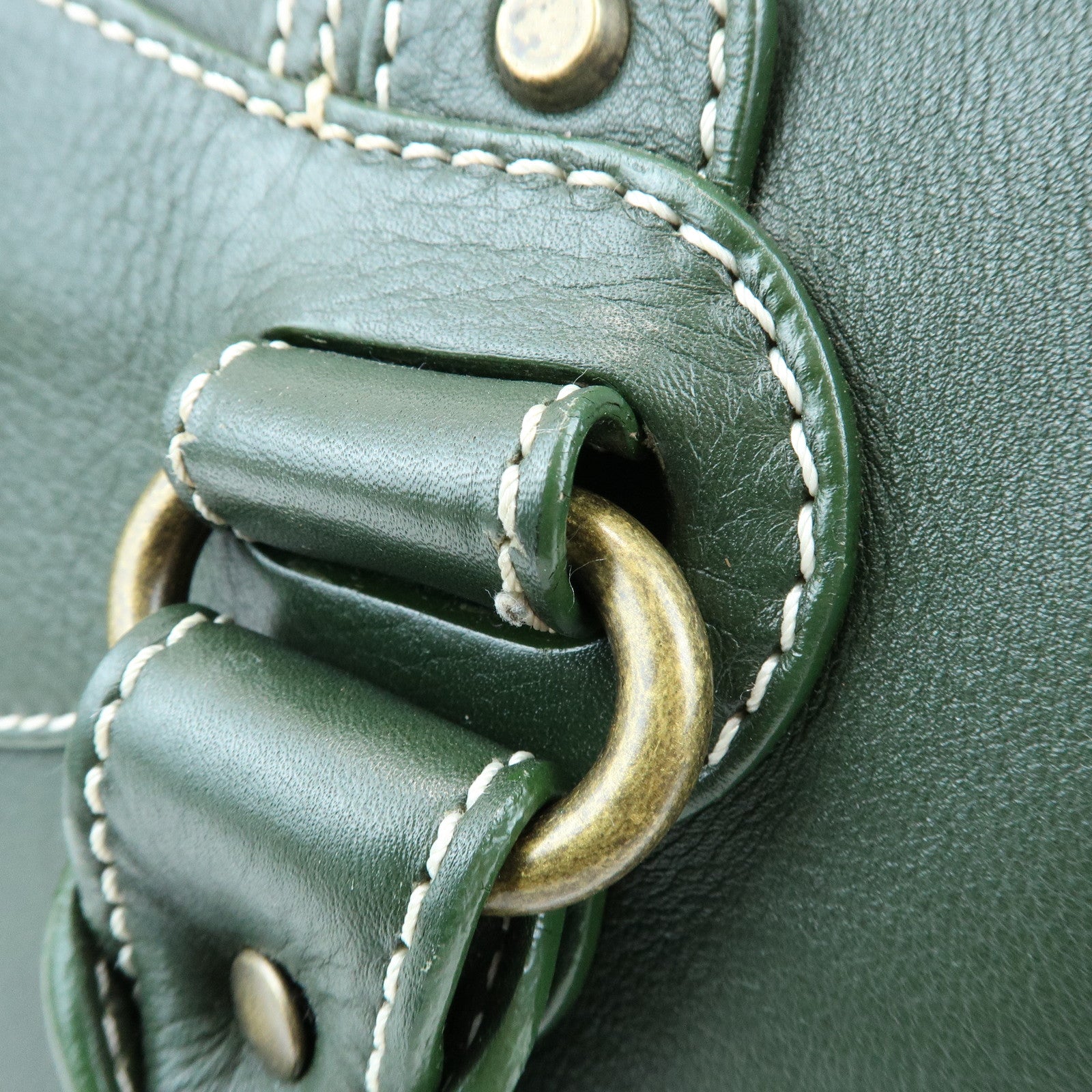 CELINE Boogie Bag Leather Hand Bag Tote Bag Dark Green