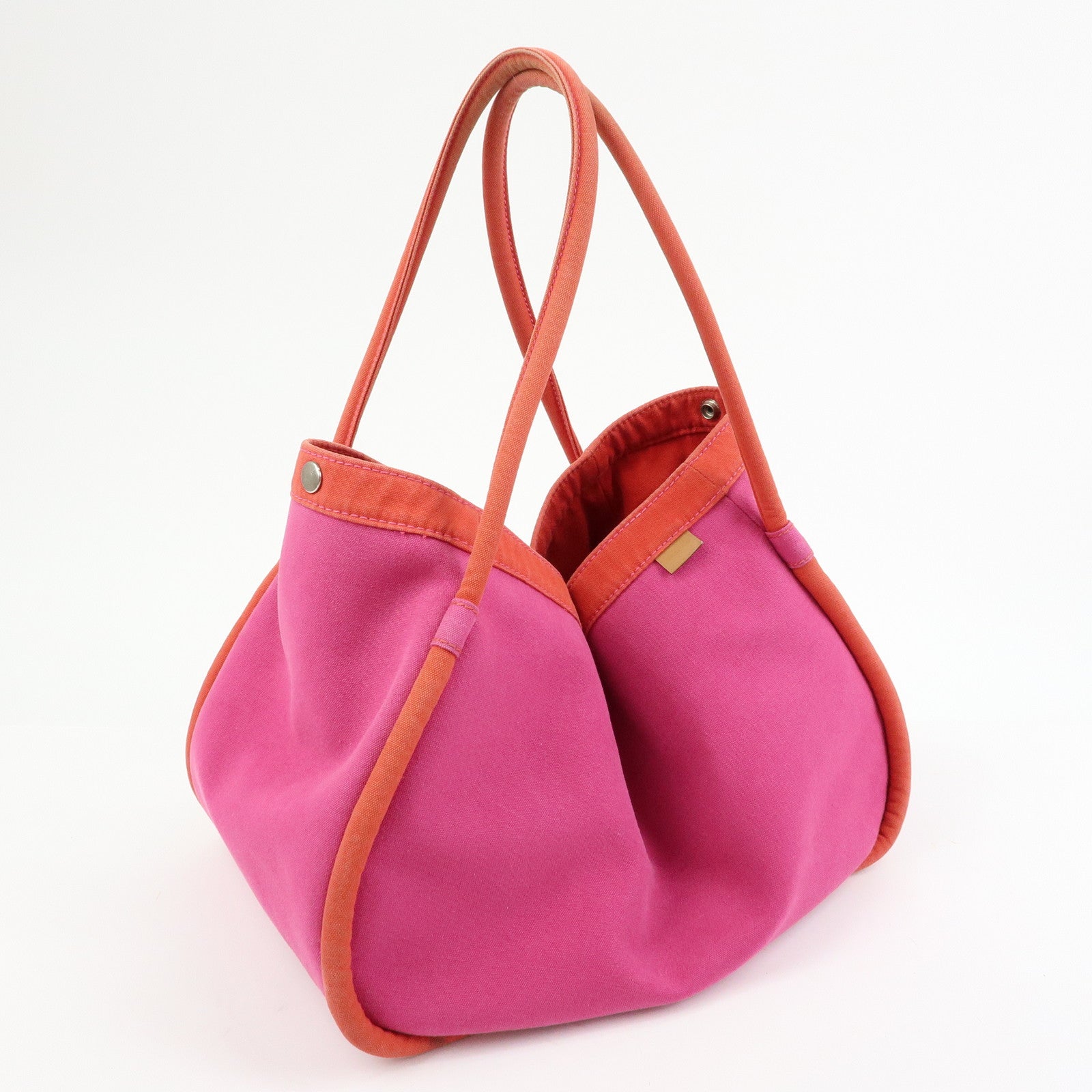 HERMES Sac Baguette GM Canvas Tote Bag Hand Bag Pink Red