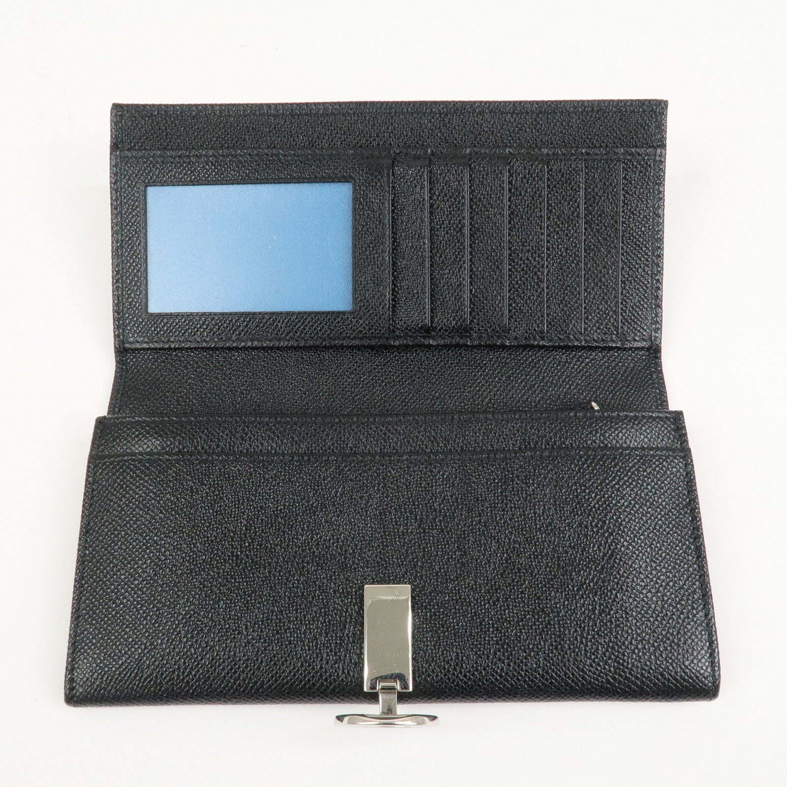 BVLGARI Logo Leather Bi-fold Long Wallet Black Silver