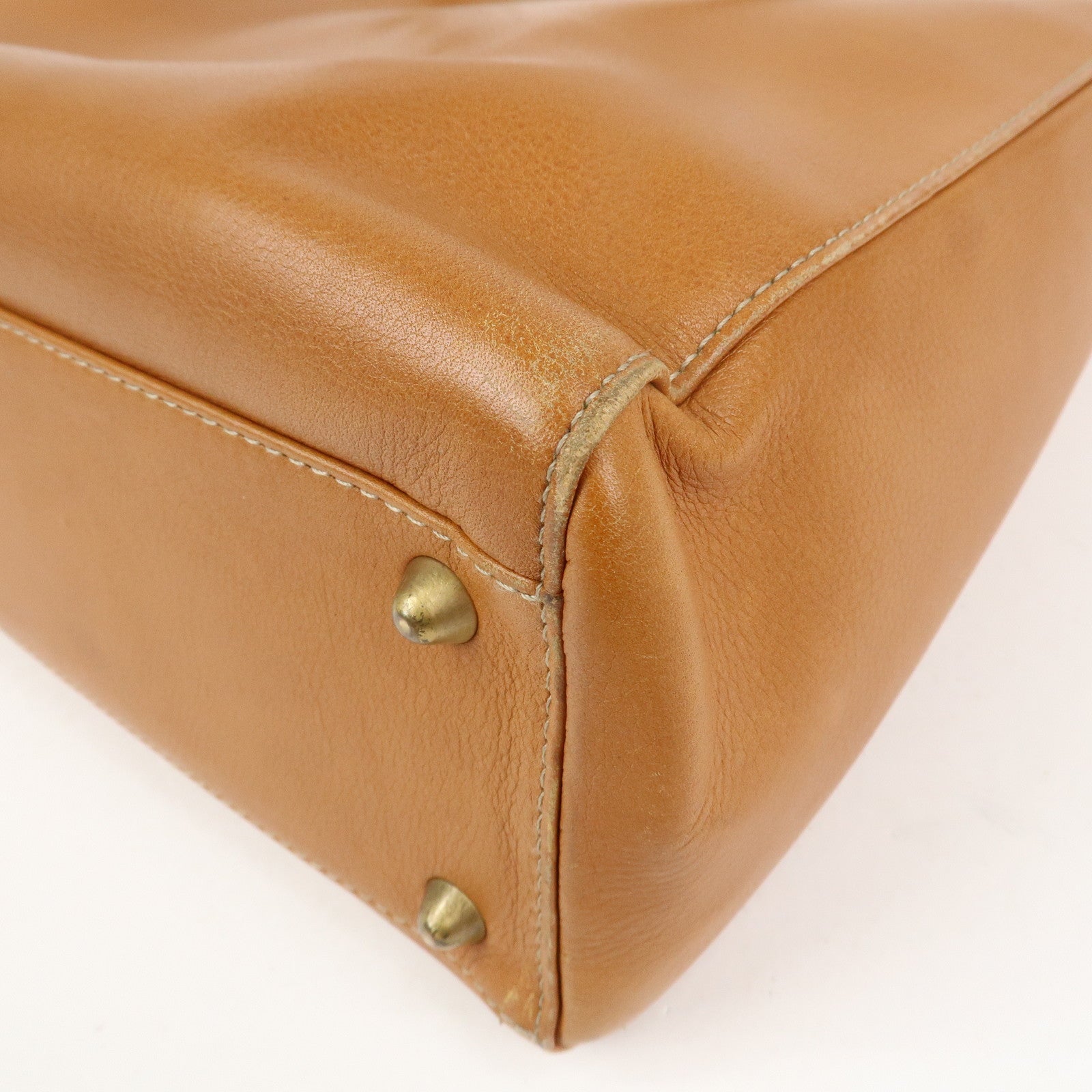 Christian Dior Lady Dior Leather Tote Bag Hand Bag Brown Gold