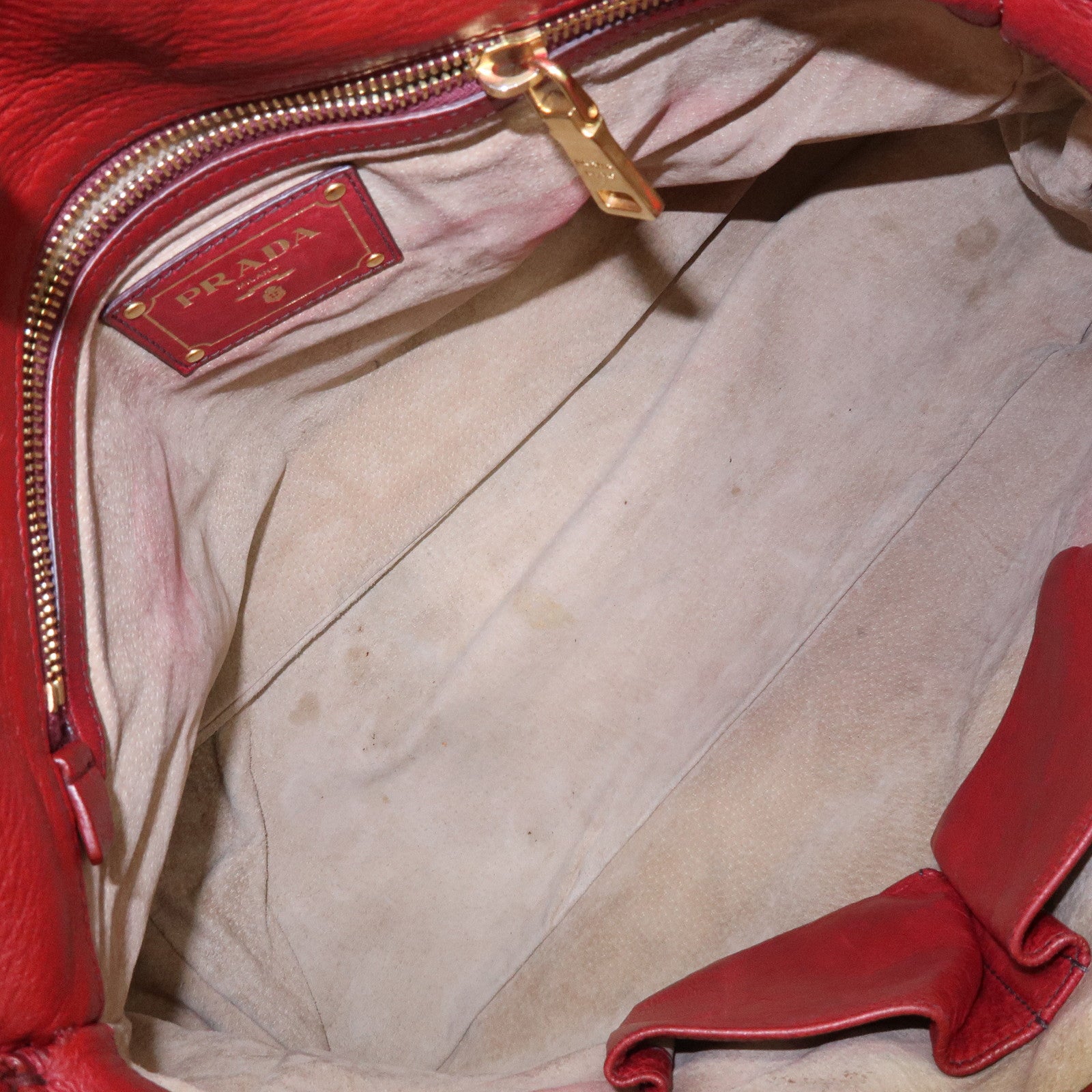 PRADA Cervo Shine Leather Bowler Bag 2Way Tote Bag Red BL0688