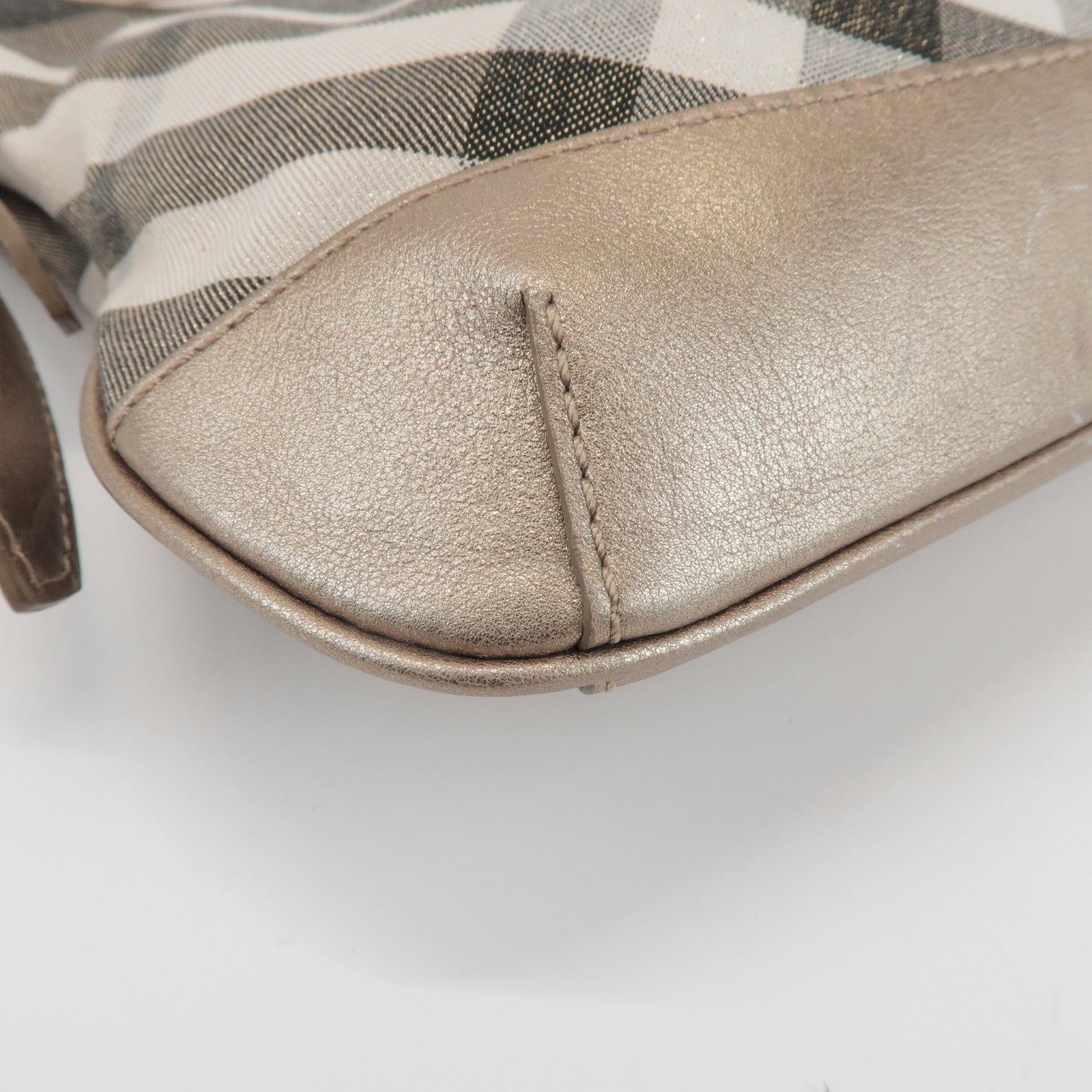 BURBERRY Canvas Leather Plaid Shoulder Bag Crossbody Bag Gold